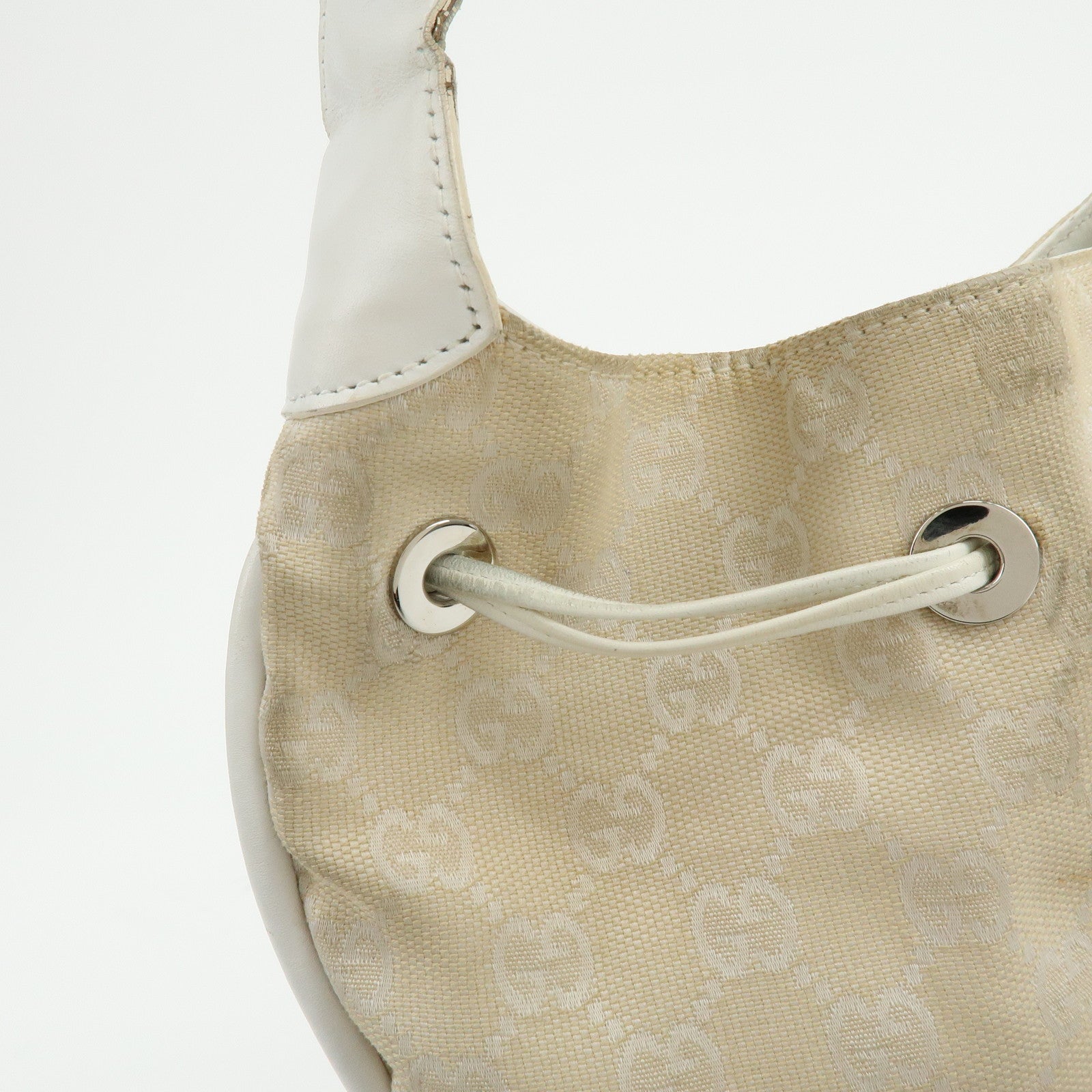 GUCCI Bamboo GG Canvas Leather Shoulder Bag Beige 001・4033・200047