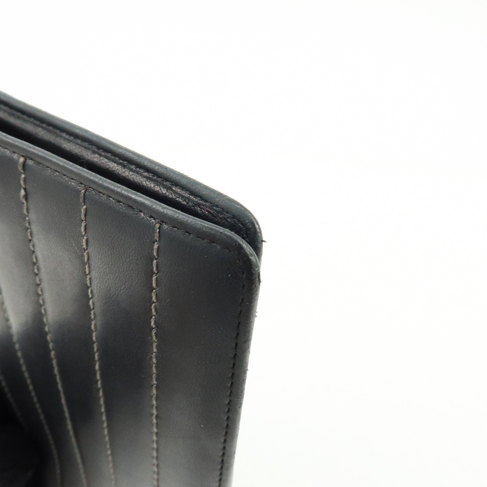 CHANEL COCO Mark Leather Bi-fold Flap Long Wallet Black