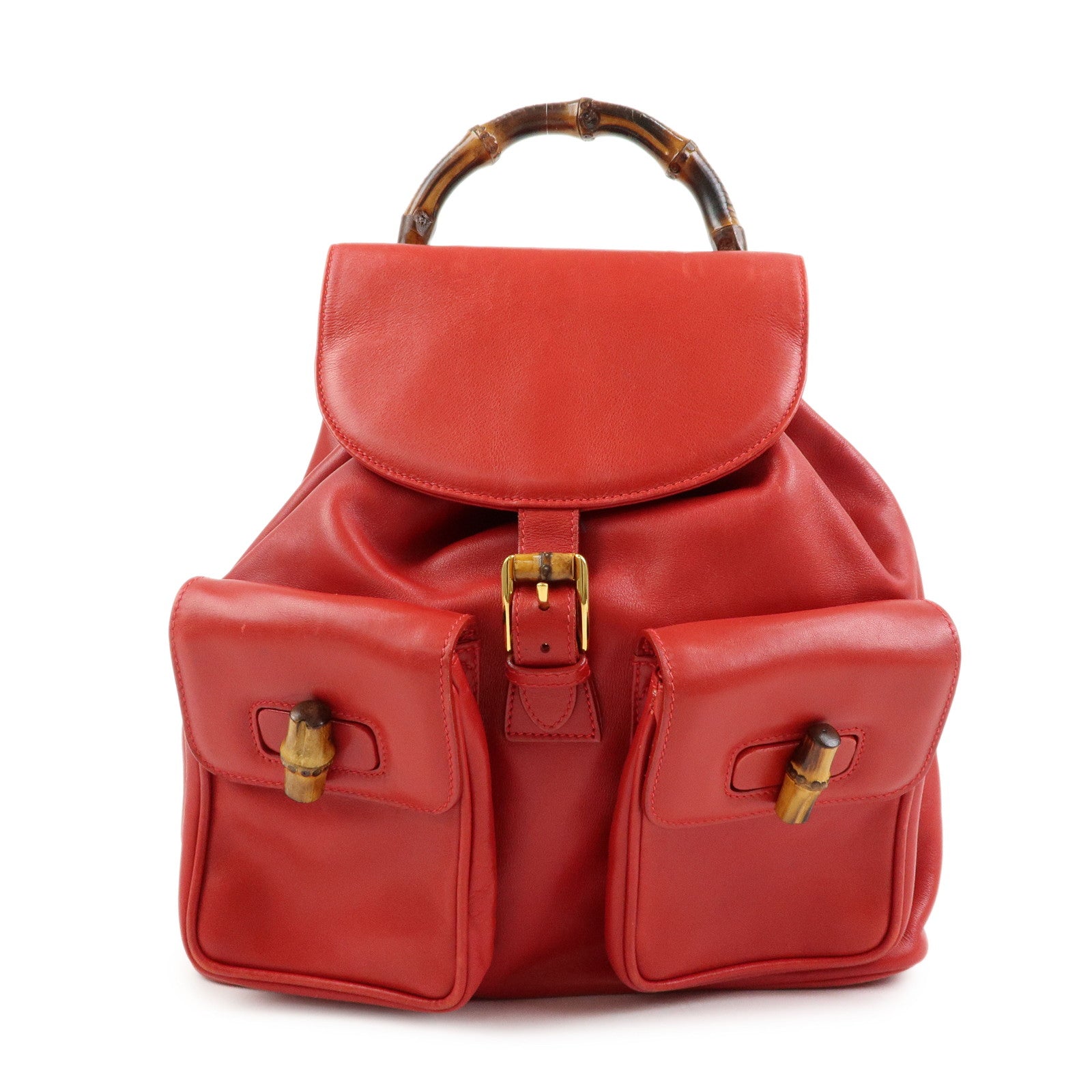 Gucci Bamboo Leather Backpack Rucksack Red 003・2058・0016