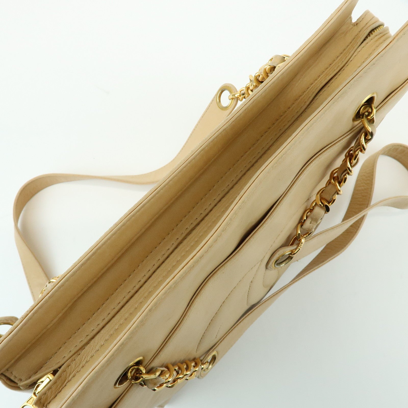 CHANEL COCO Mark Lamb Skin Chain Shoulder Bag Tote Bag Beige Gold