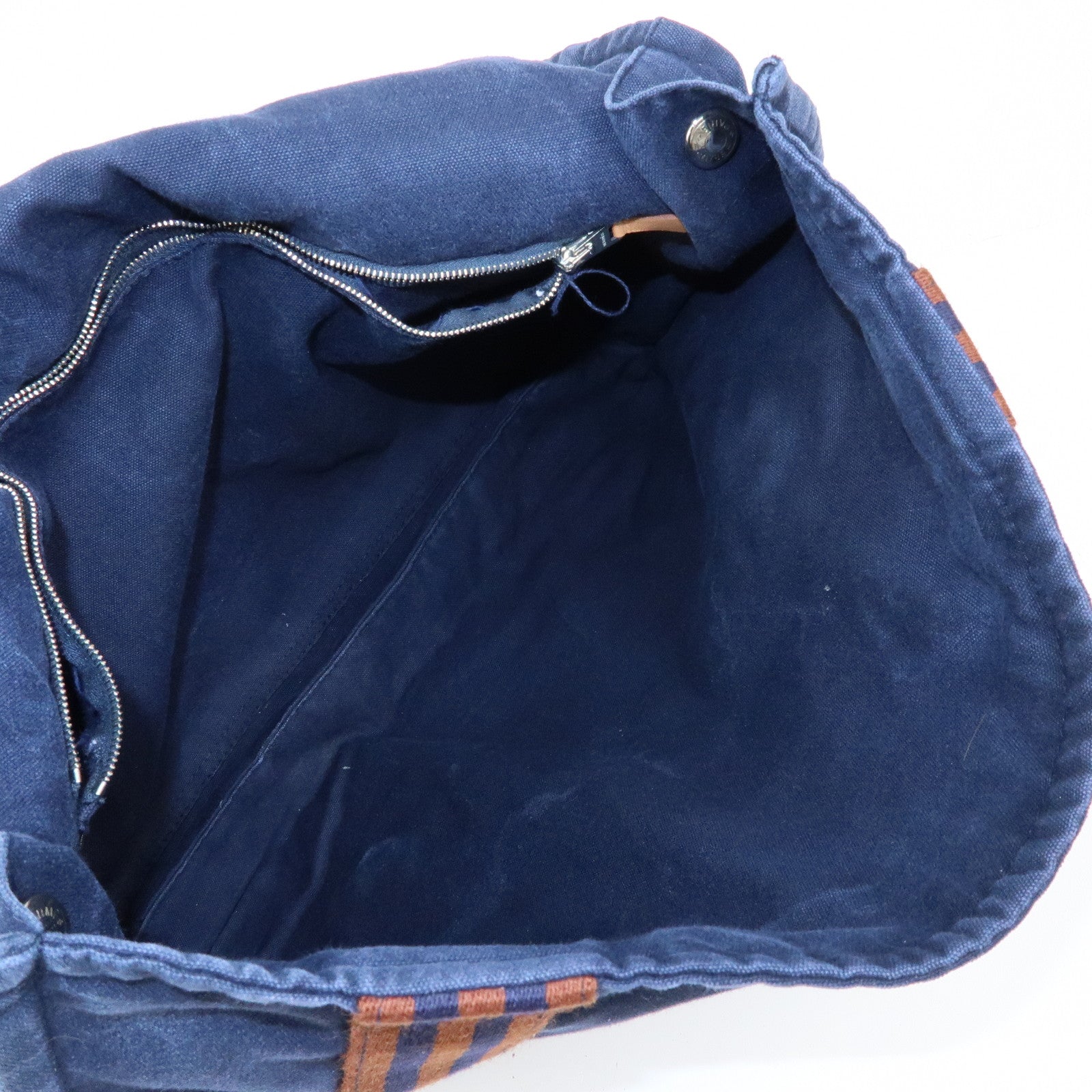 HERMES Besace MM Fourre Tout Canvas Shoulder Crossbody Bag Navy Brown