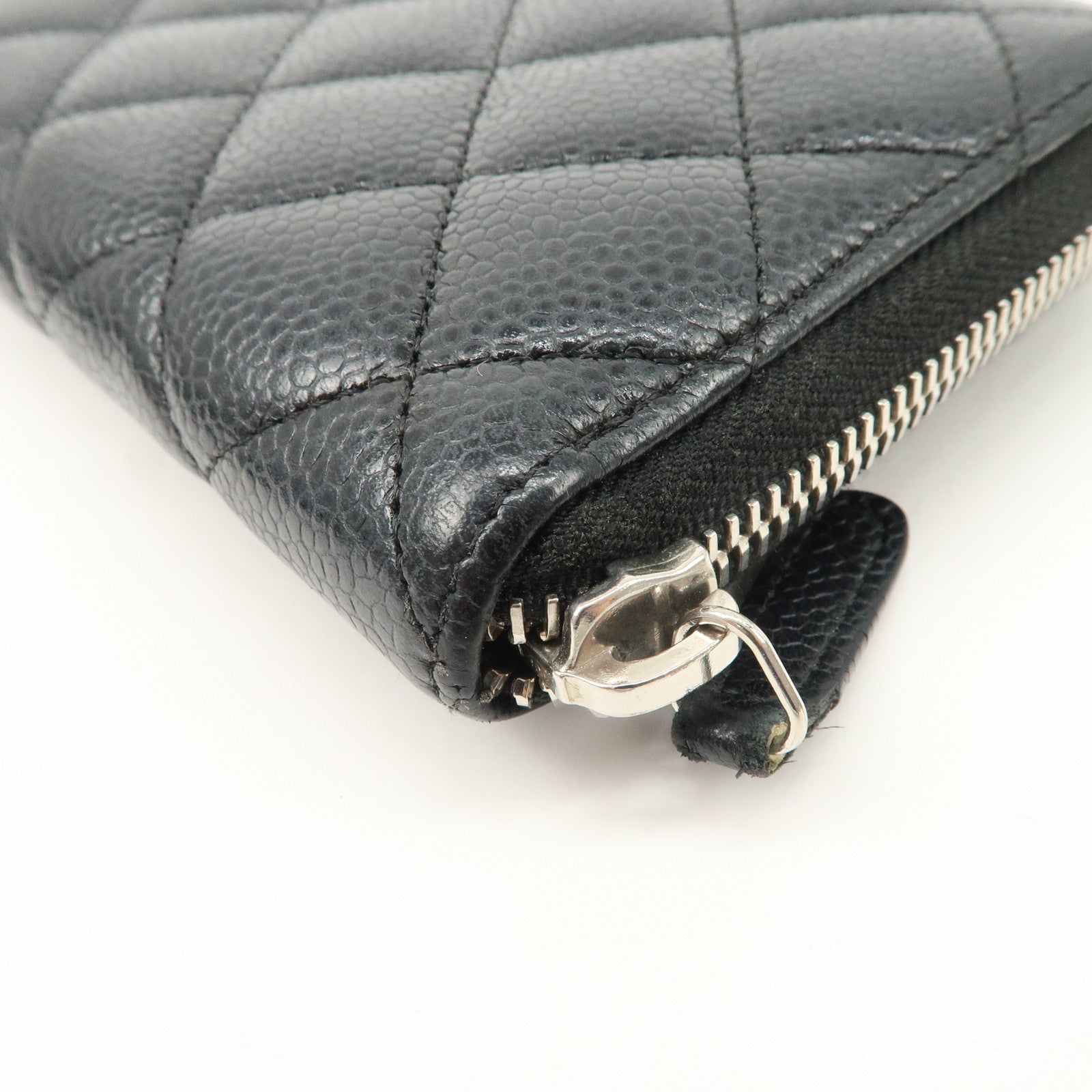 CHANEL COCO Mark Matelasse Caviarskin Zip Around Long Wallet A50097 Used