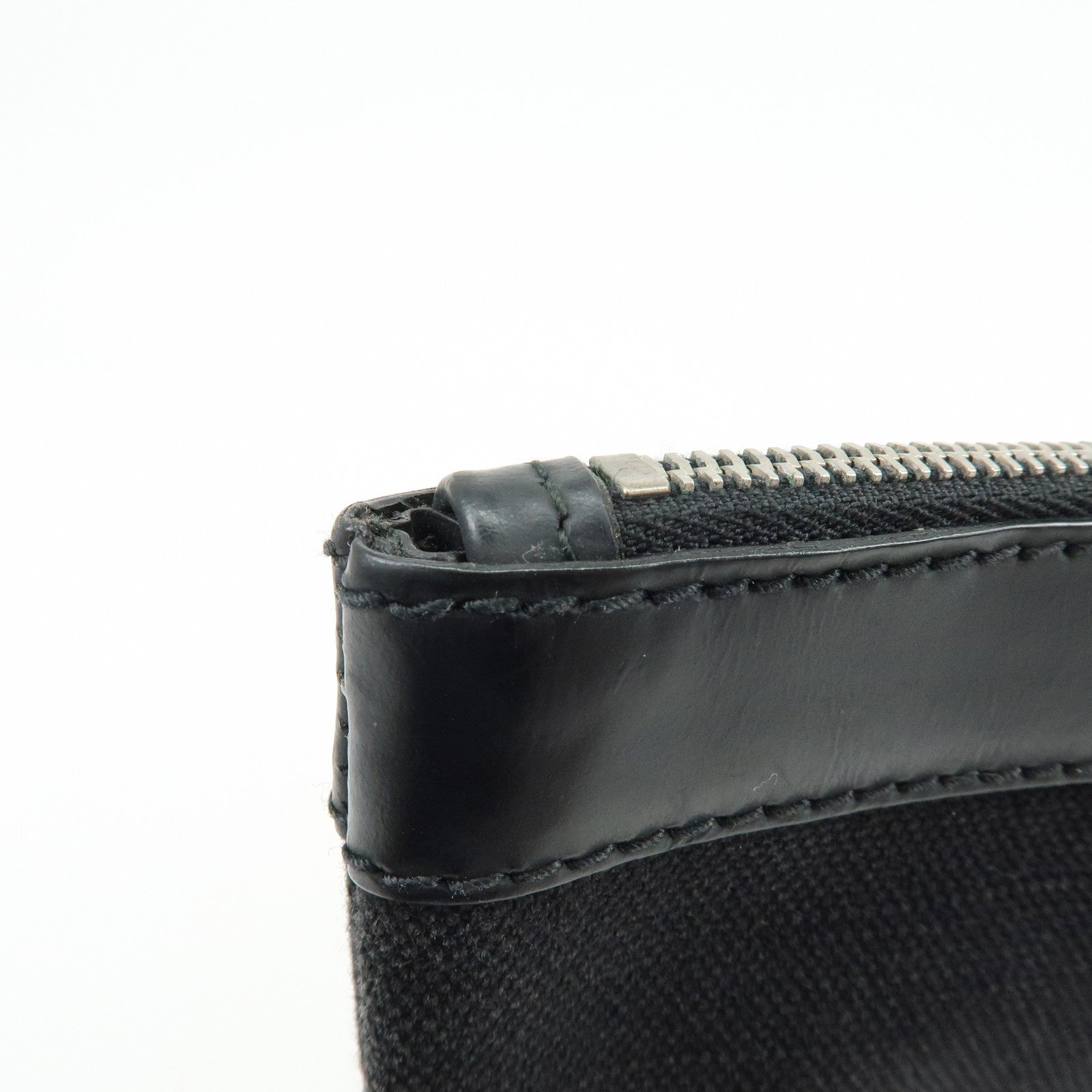 BALENCIAGA Navy Clip M Canvas Leather Clutch Bag Black 373834
