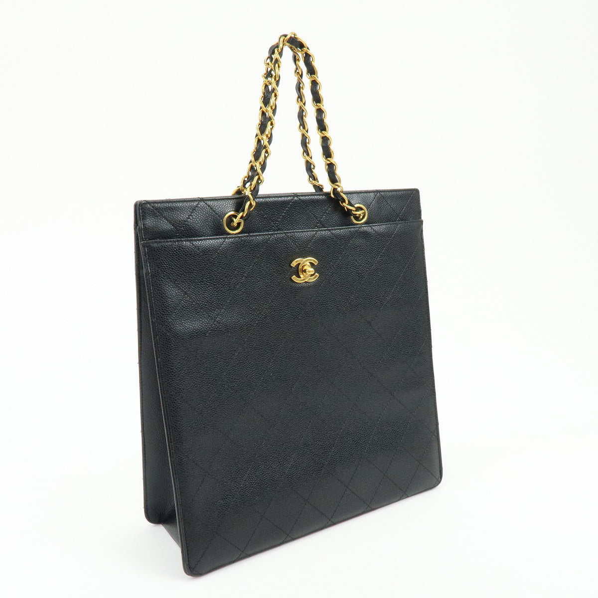 CHANEL Matelasse Caviarskin Chain Shoulder Bag Hand Bag Black A08907
