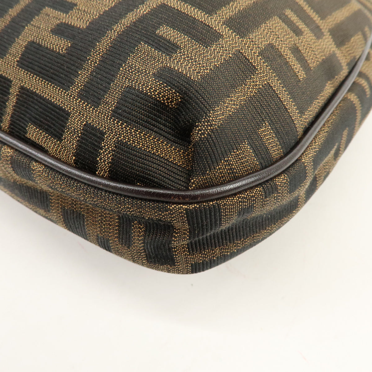 FENDI Zucca Canvas Leather Shoulder Bag Brown Black 8BT190