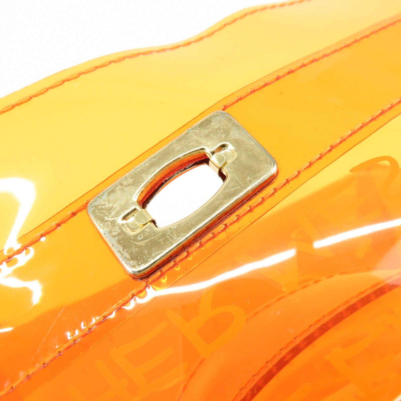 HERMES Kelly Vinyl Hand Bag Clear Orange