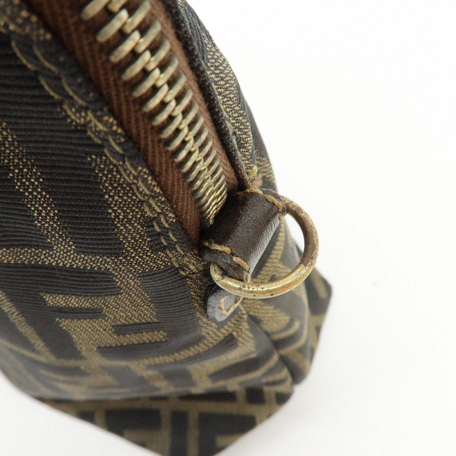 FENDI Zucca Canvas Leather 2Way Bag Hand Bag Shoulder Bag Brown Black