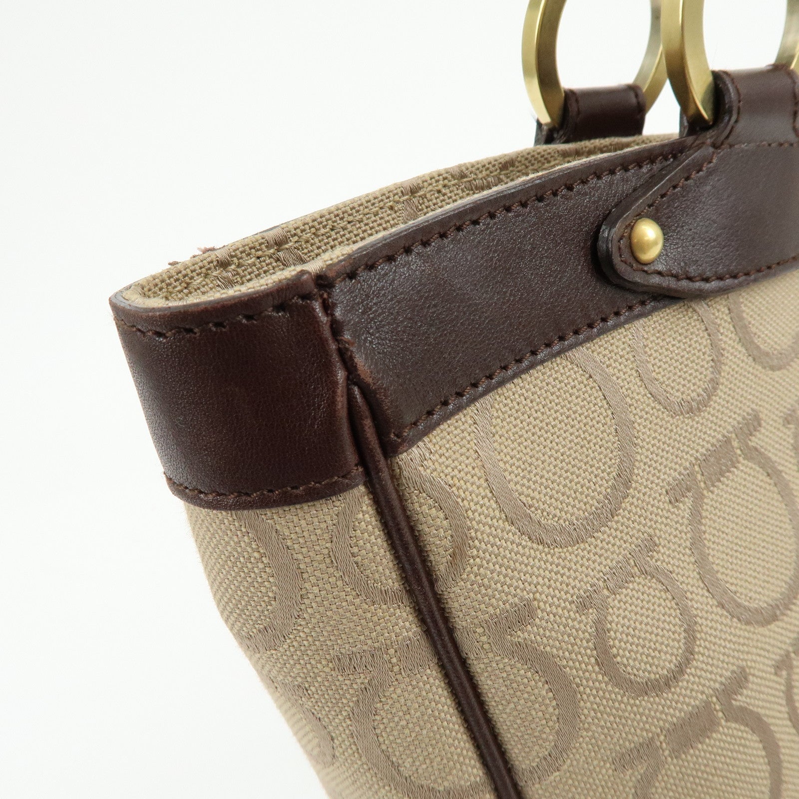 Ferragamo Gancini Canvas Leather Tote Bag Hand Bag Beige Brown