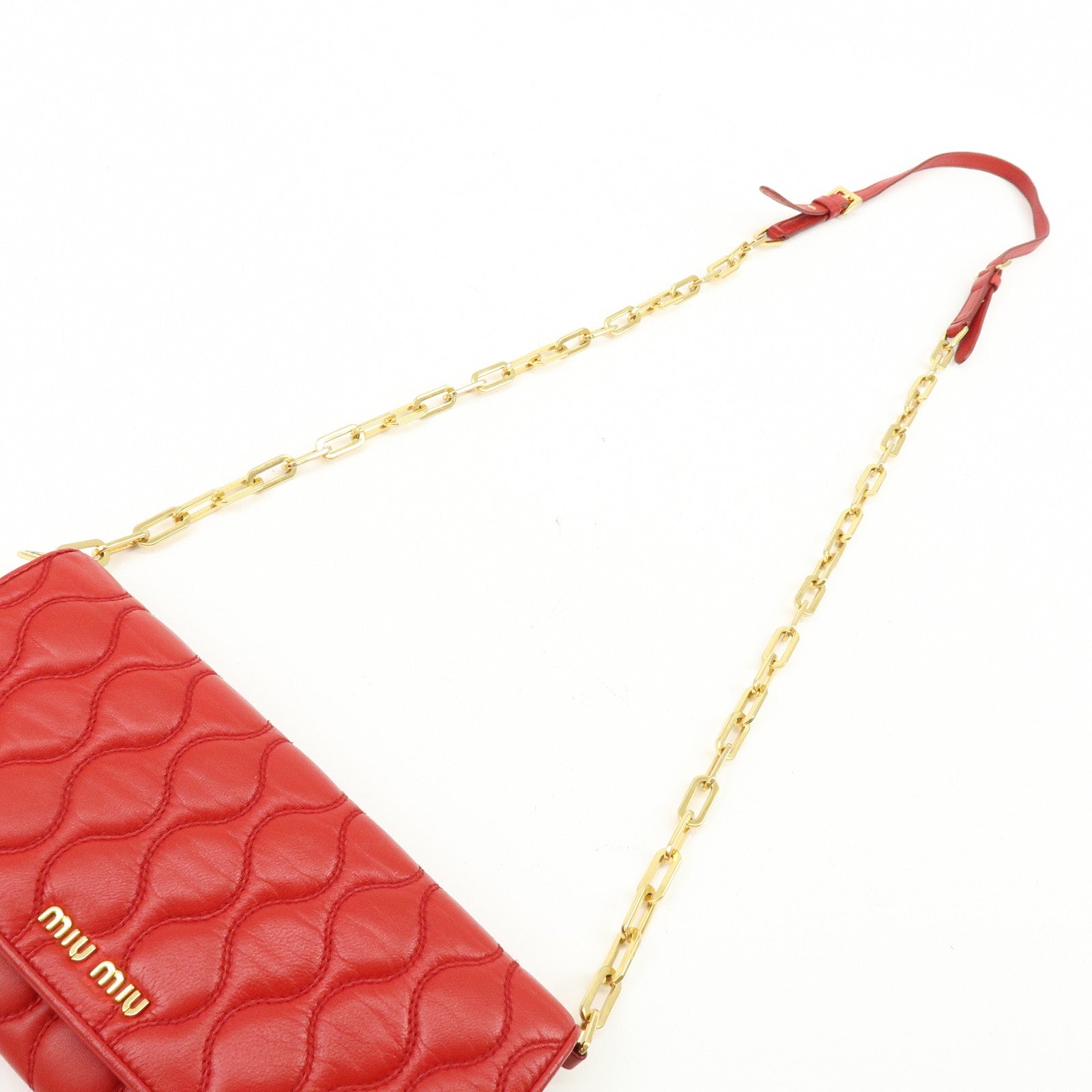 MIU MIU Nappa Leather Chain Long Wallet Shoulder Bag Red