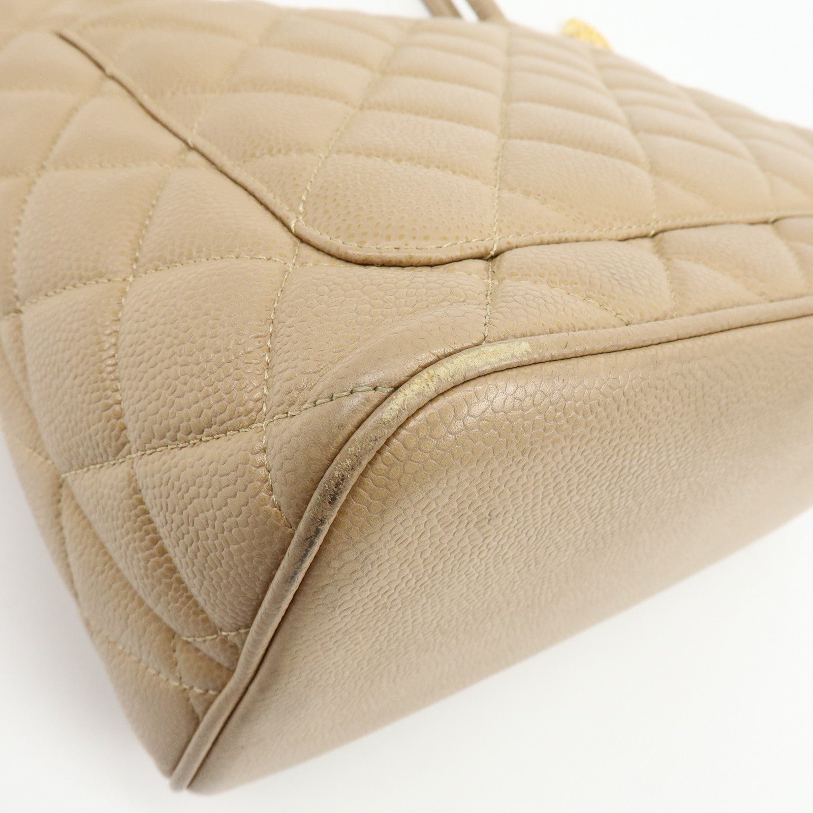 CHANEL Matelasse COCO Mark Caviarskin Medallion Tote Bag Beige A01804