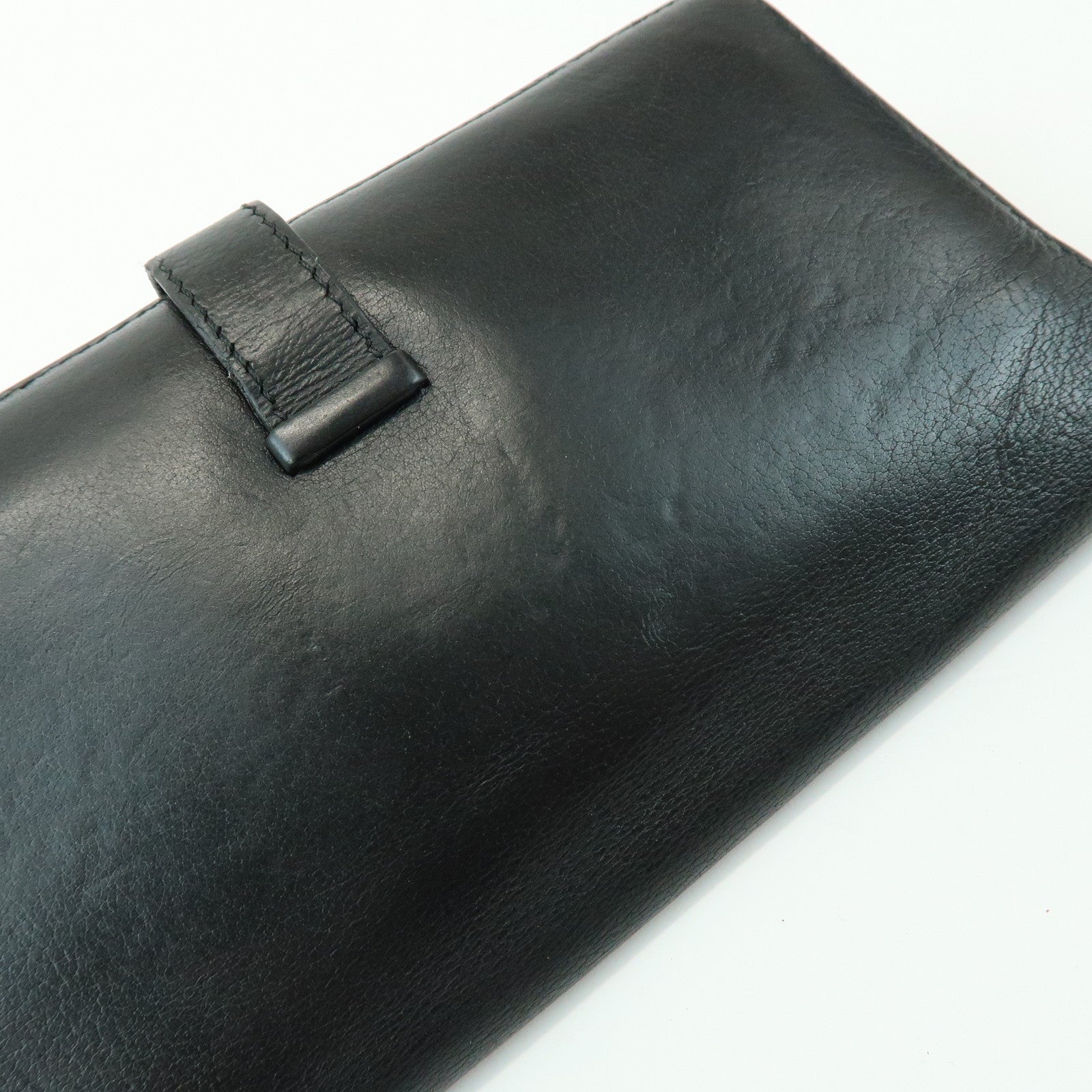 HERMES Bearn Calf Leather Bi-fold Long Wallet □I Stamped Black