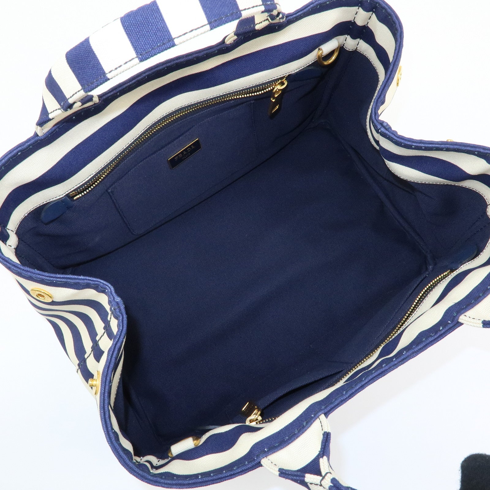 PRADA Canapa Canvas 2Way Bag Hand Bag Stripe Blue White B2642B