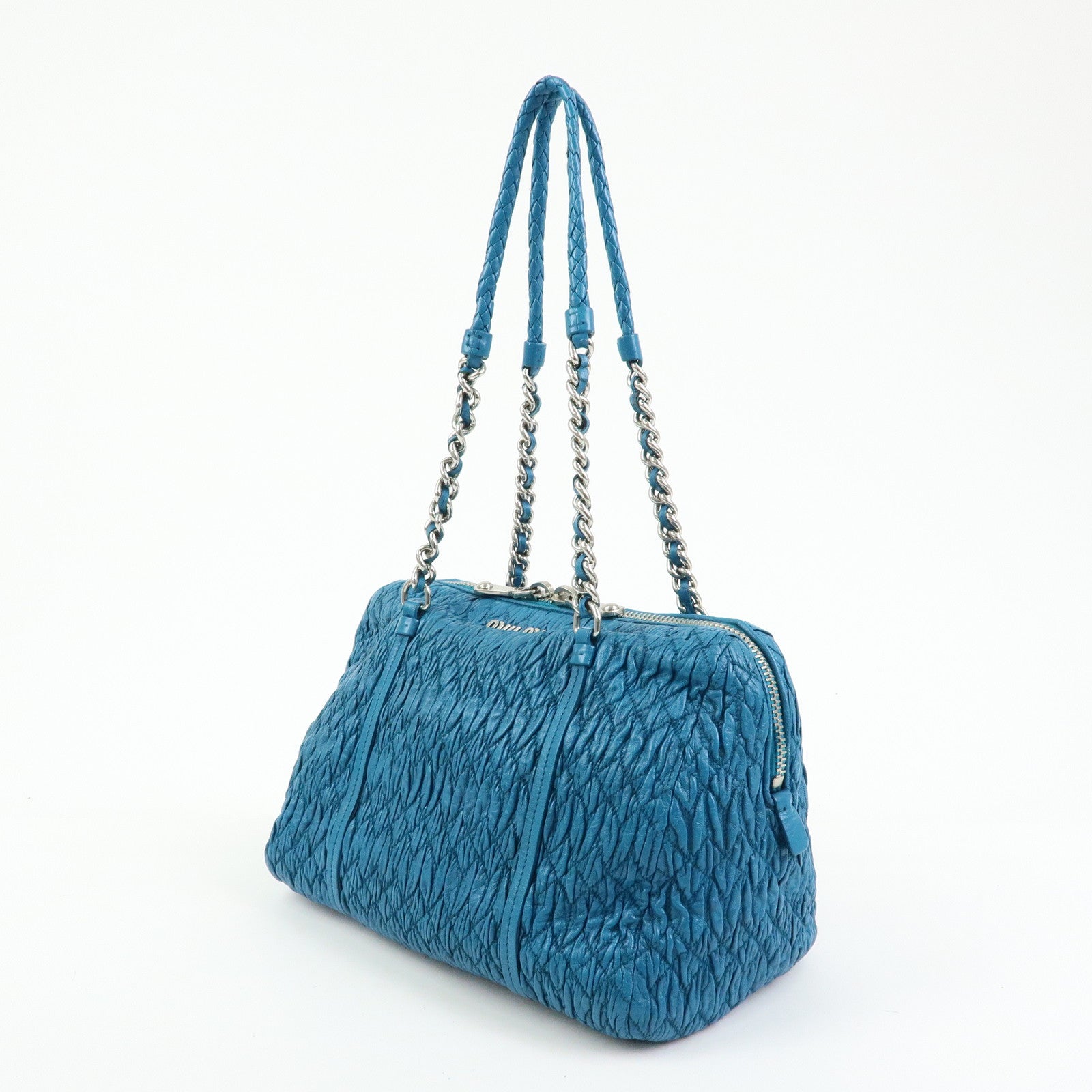 MIU MIU Matelasse Cloquet Nappa Leather Chain Shoulder Bag Turquoise