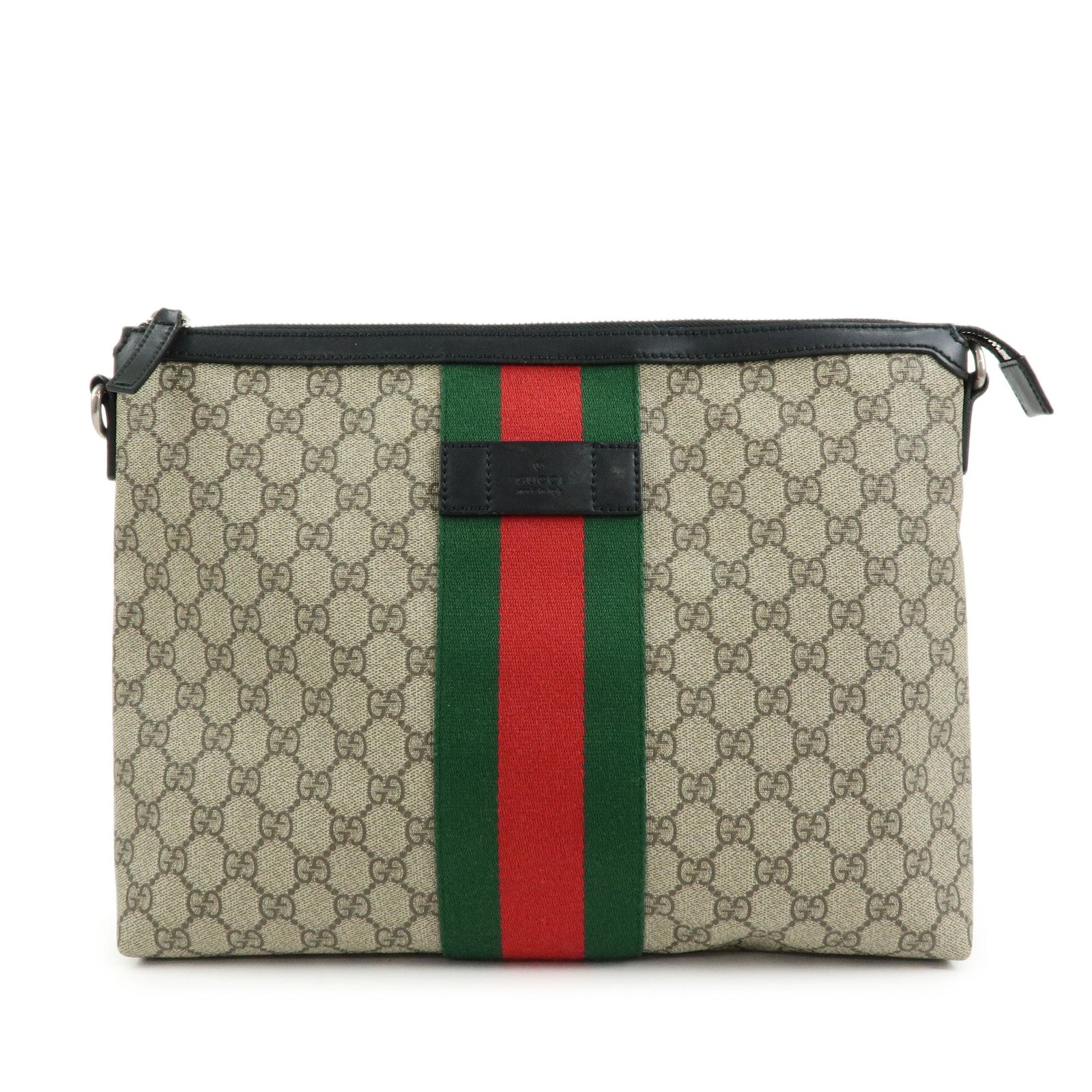 GUCCI Sherry GG Supreme Leather Messenger Bag Beige Black 523335