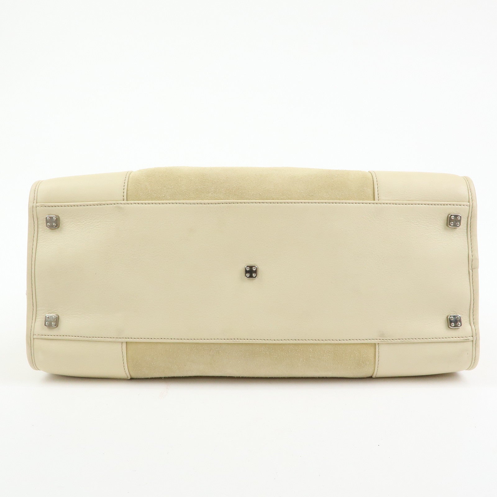 LOEWE Amazona 36 Suede Leather Boston Bag Hand Bag Beige Ivory