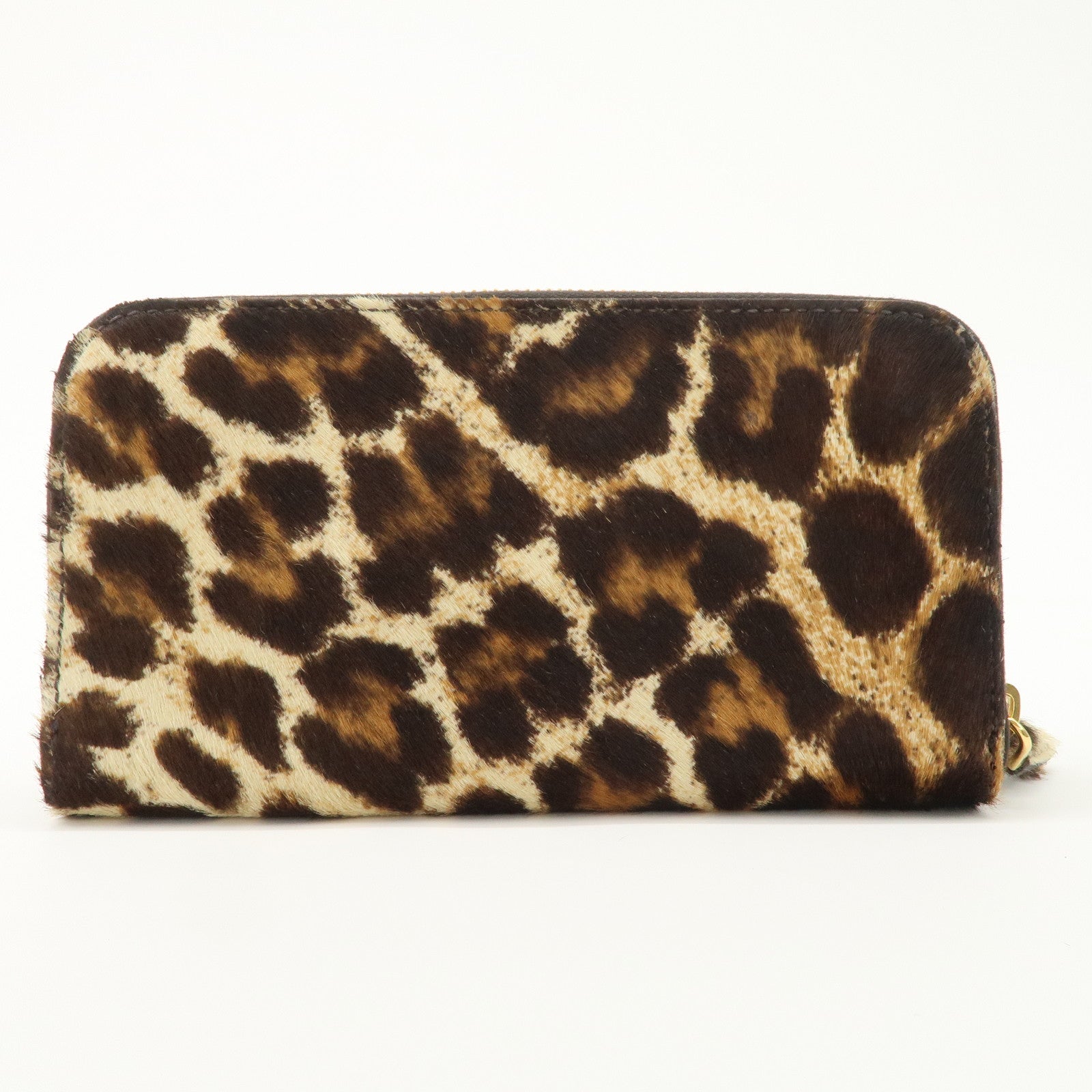 PRADA Leather Unborn Calf Round Zippy Wallet Leopard 1M0506 Used