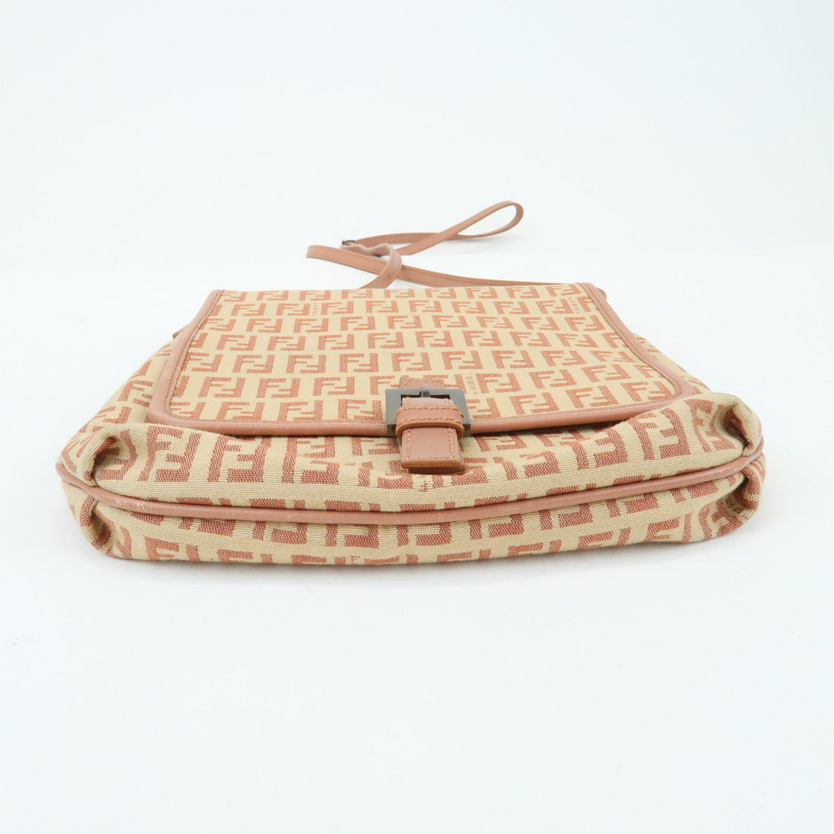 FENDI Zucchino Canvas Leather Shoulder Crossbody Bag Beige Pink 8BT052