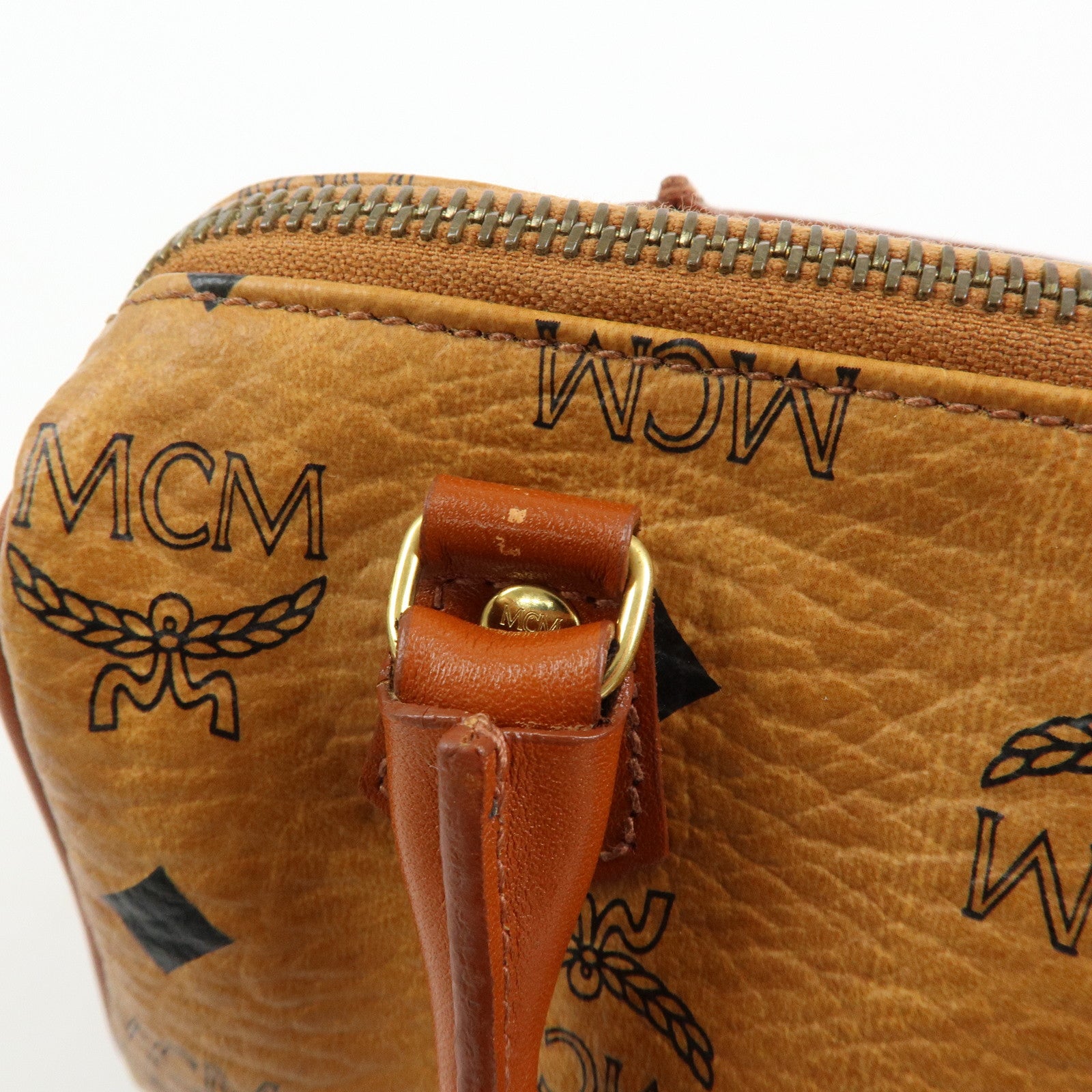 MCM Visetos Leather 2Way Bag Mini Boston Bag Hand Shoulder Bag Brown