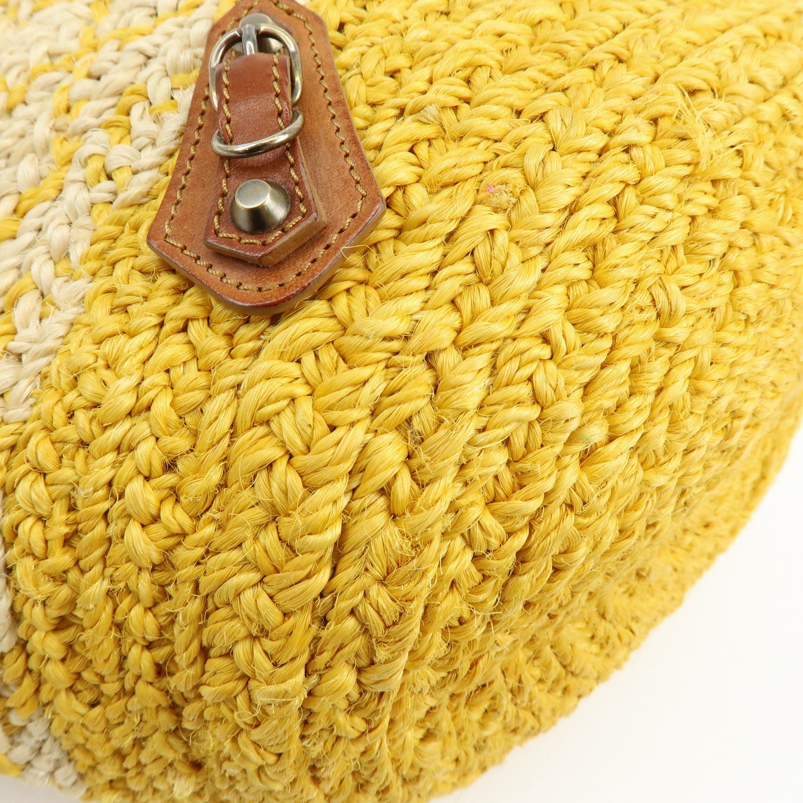 BALENCIAGA Raffia Leather Panier Tote Bag Yellow Natural 286370