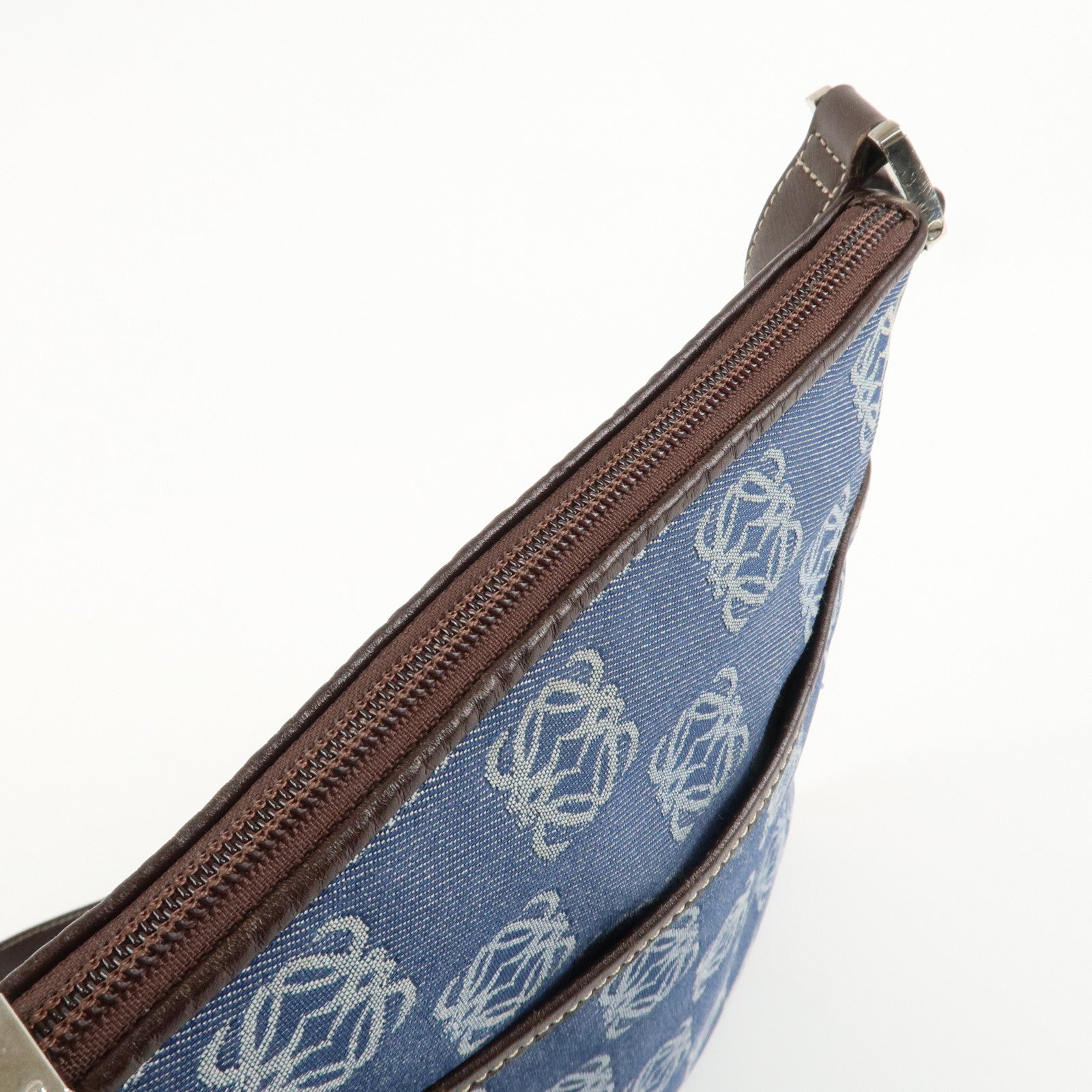 LOEWE Repeat Anagram Canvas Leather Shoulder Bag Crossbody Bag Blue Used