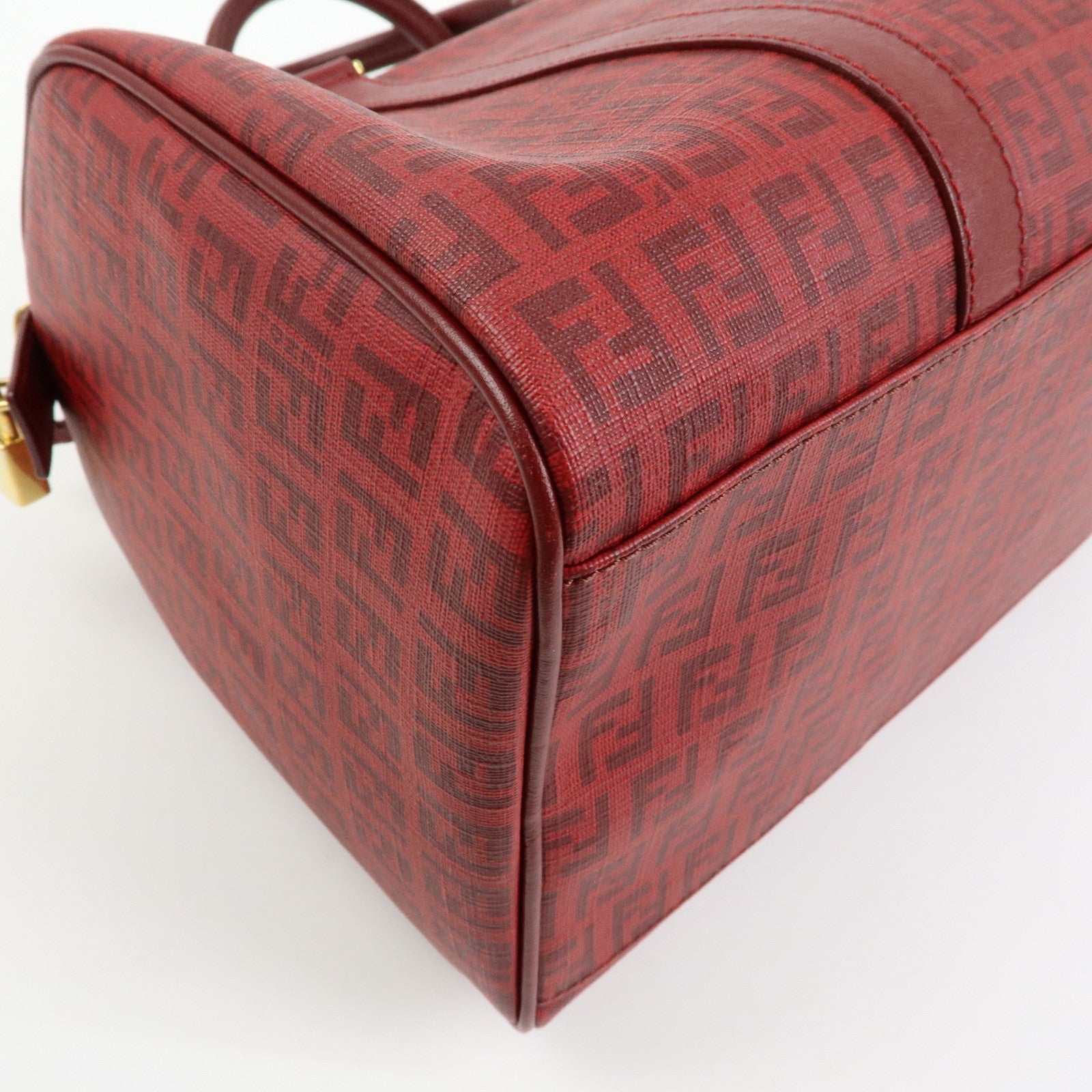 FENDI Zucchino PVC Leather Boston Bag Hand Bag Red 8BL098