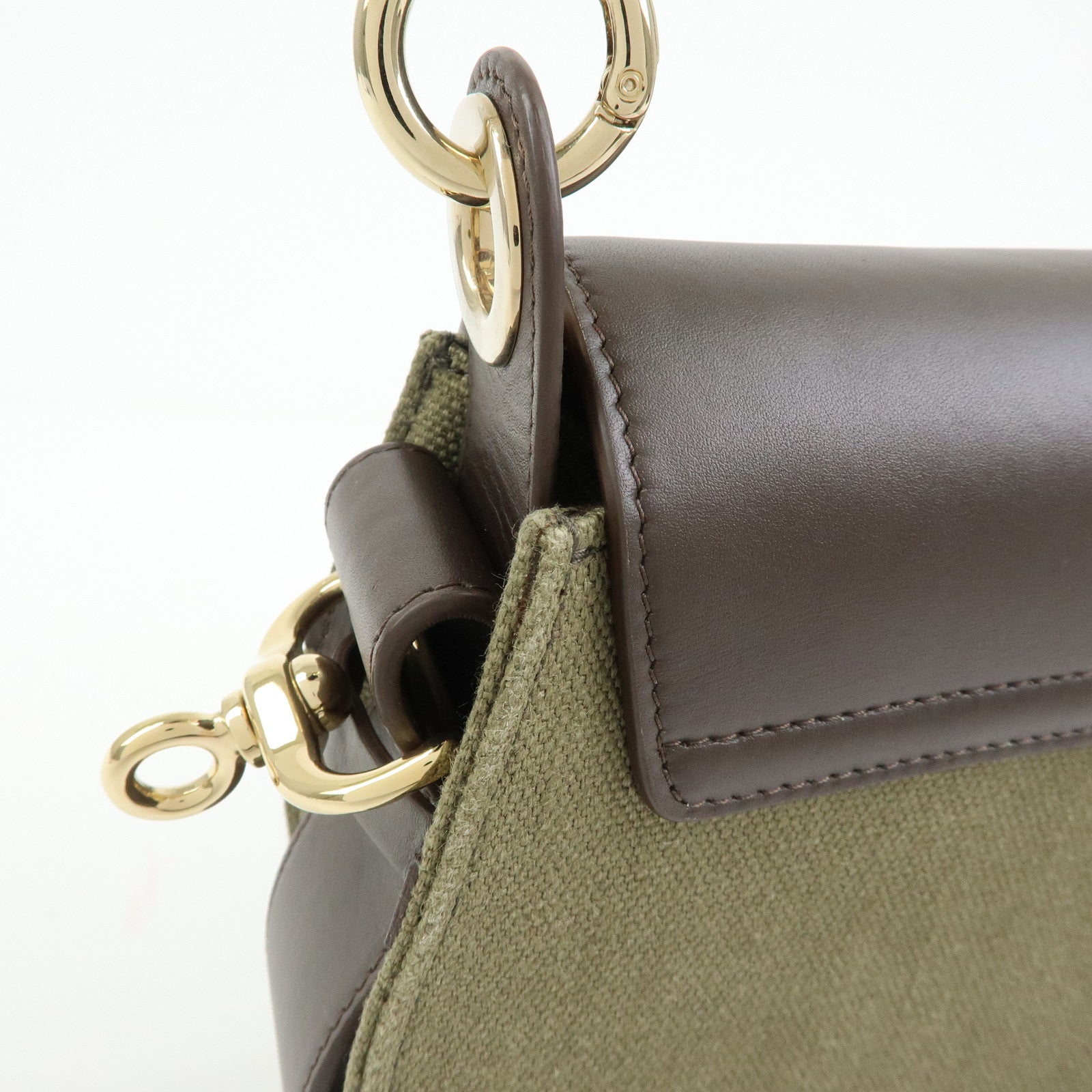Chloe Tess Small Canvas Leather 2Way Bag Hand Bag Brown Green