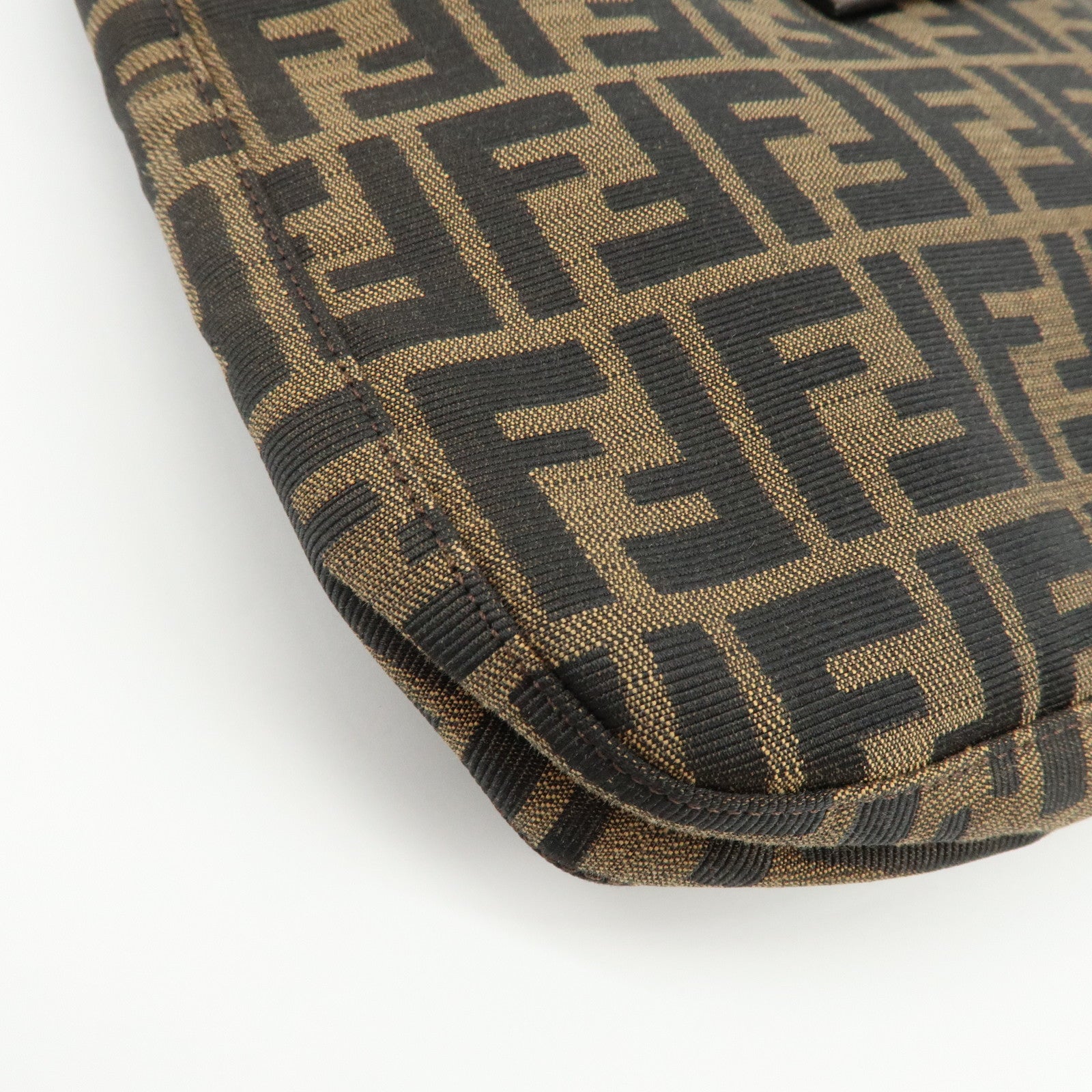 FENDI Zucca Canvas Leather Shoulder Bag Brown Black 26727