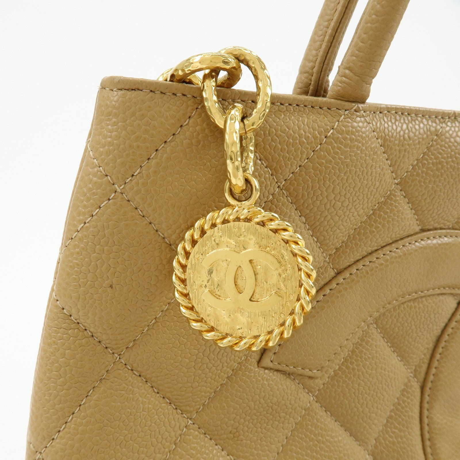 CHANEL Medallion Matelasse COCO Mark Tote Bag Hand Bag Beige A01804