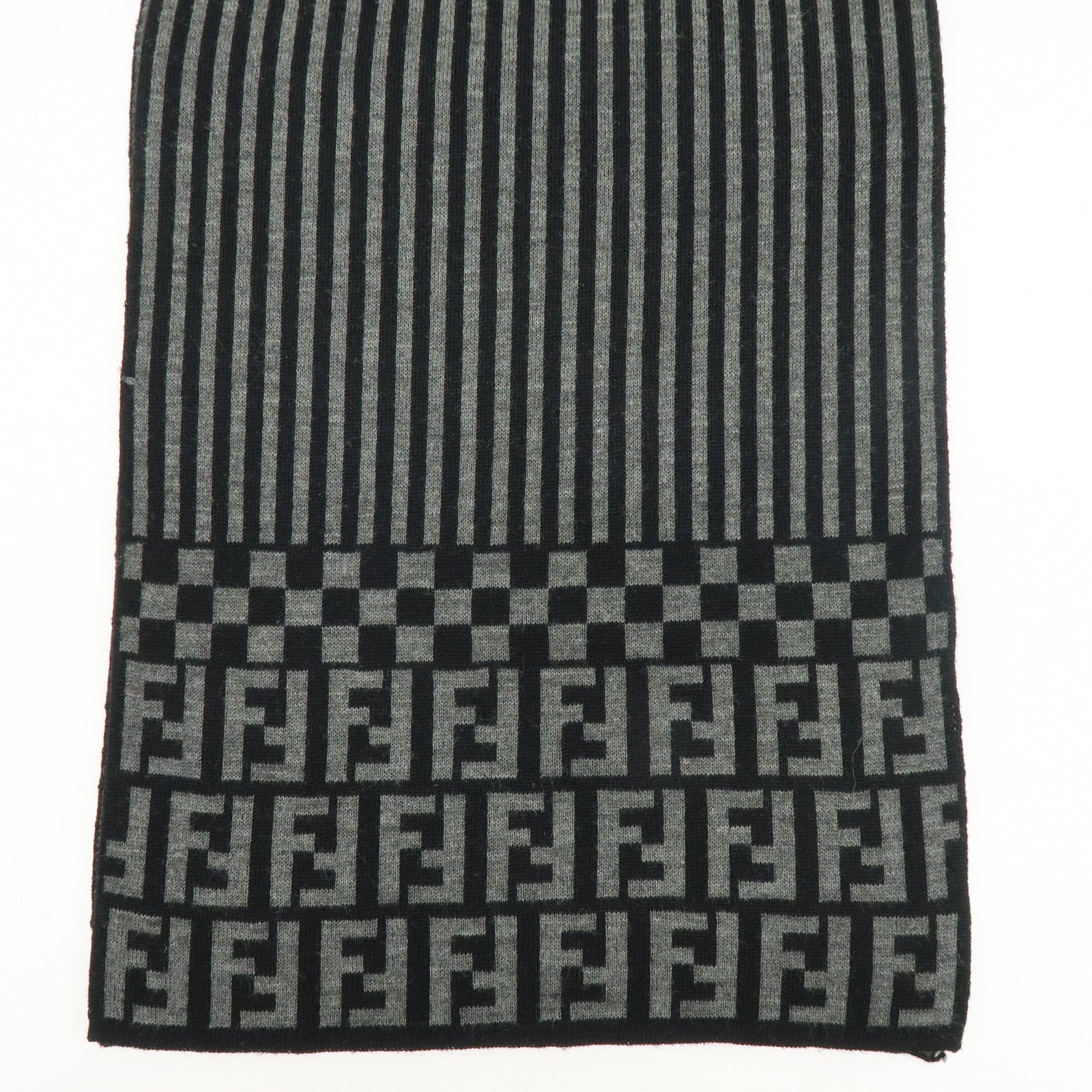 FENDI Set of 2 Zucca Zucchino Wool 100% Scarf Stole Black Gray