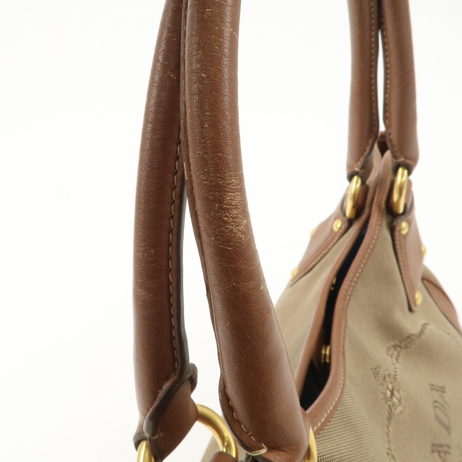 PRADA Logo Jacquard Leather Tote Bag Hand Bag Brown BR4635 Used