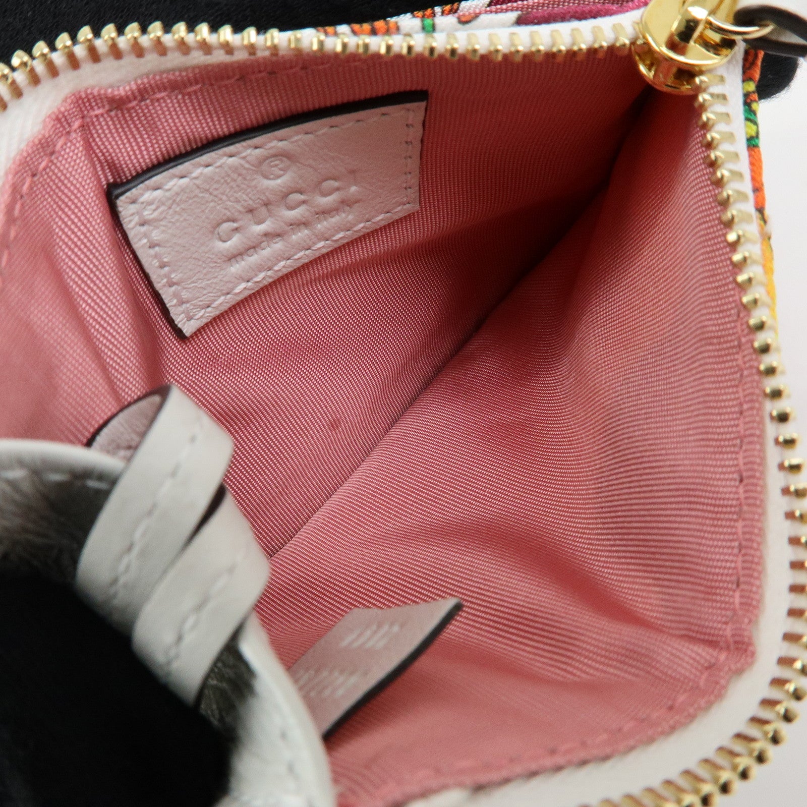 GUCCI GG Marmont FLora Double G Silk Coin Case Coin Purse White