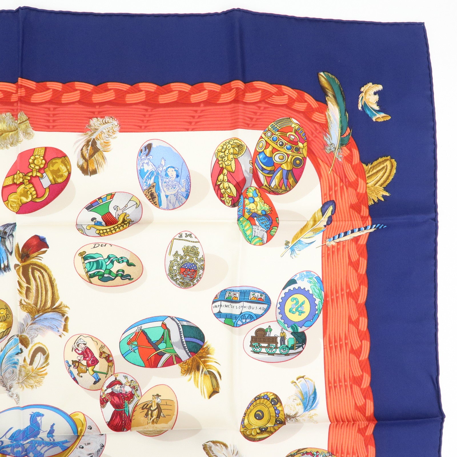 HERMES Carre 90 Silk 100% Scarf COUVEE D HERMES Blue Red White