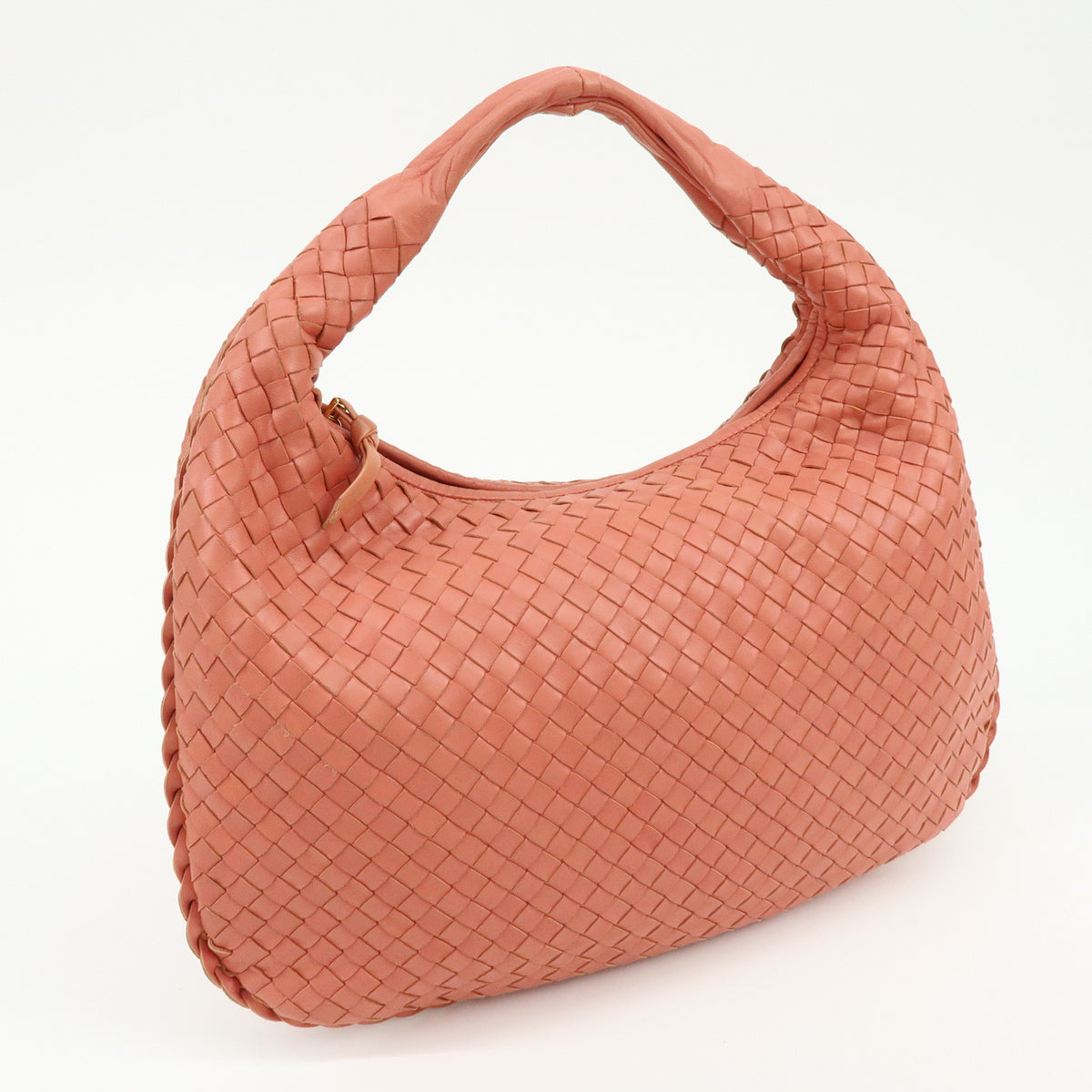 BOTTEGA VENETA Hobo Intrecciato Leather Shoulder Bag Coral