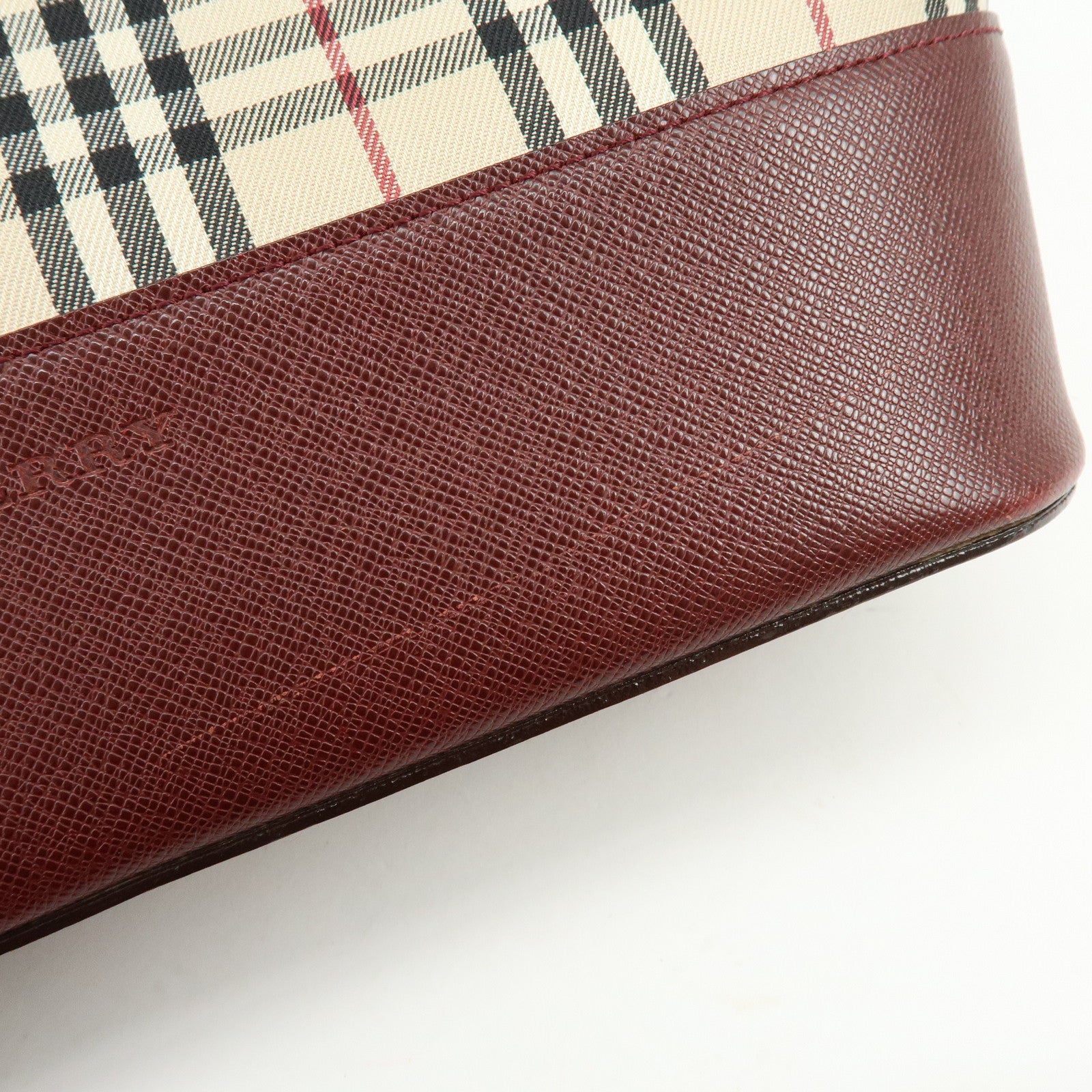 BURBERRY Nova Plaid Canvas Leather Shoulder Bag Hand Bag Beige Bordeaux