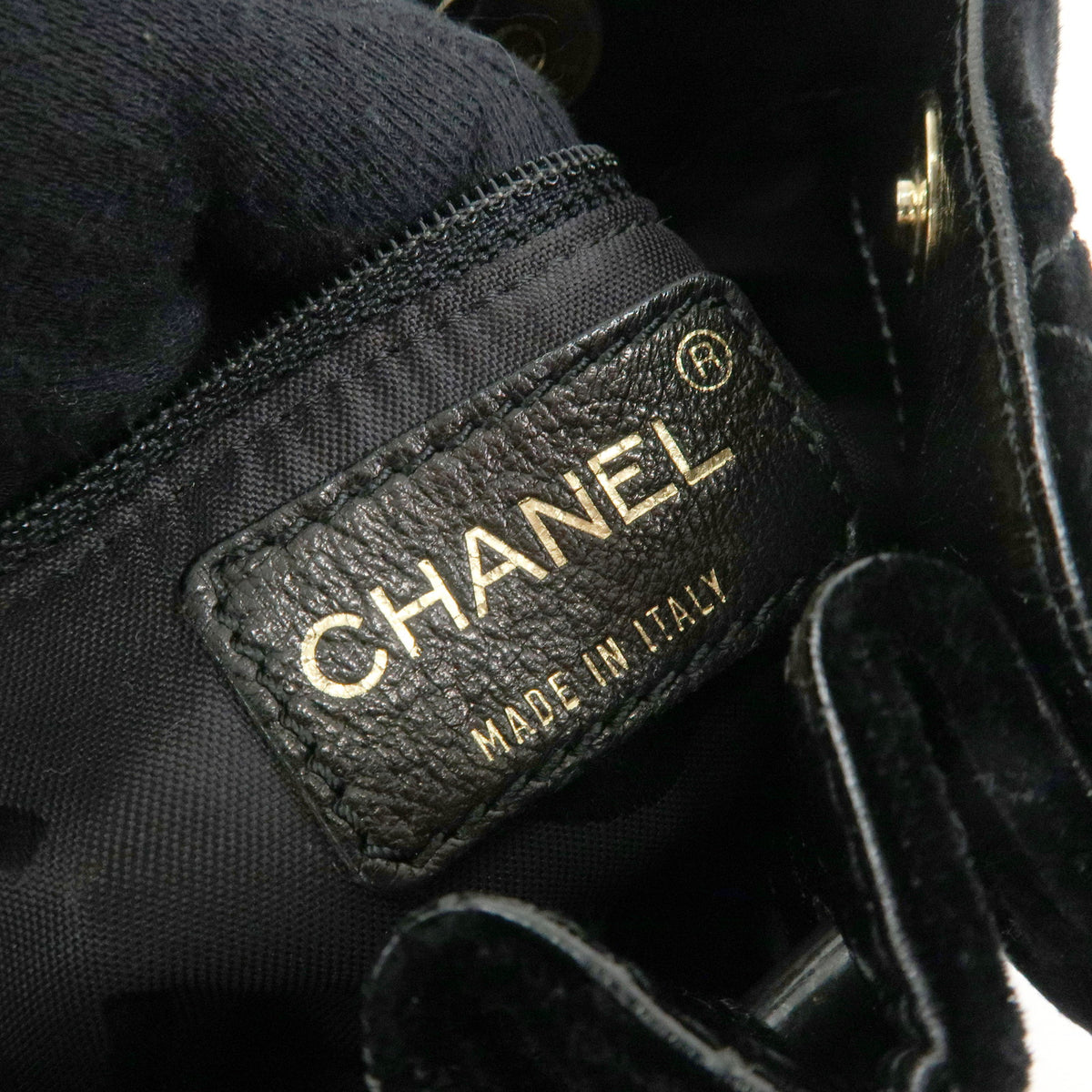 CHANEL Matelasse Velour Leather Ring Handle Hand Bag Black