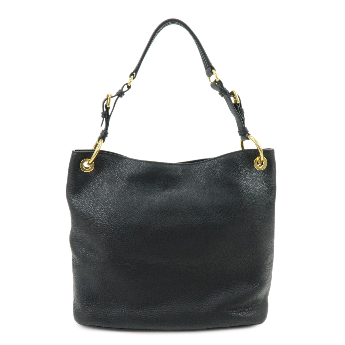 PRADA Logo Leather Shoulder Bag Hand Bag Tote Bag Black