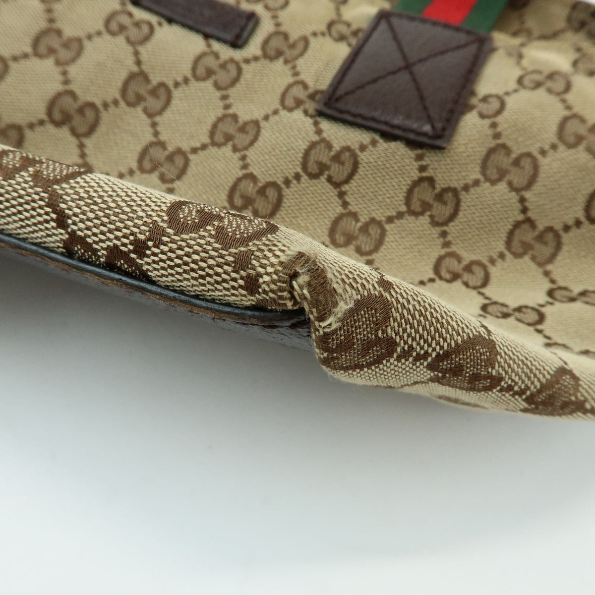 GUCCI Sherry GG Canvas Leather Tote Bag Hand Bag Beige Brown 131228