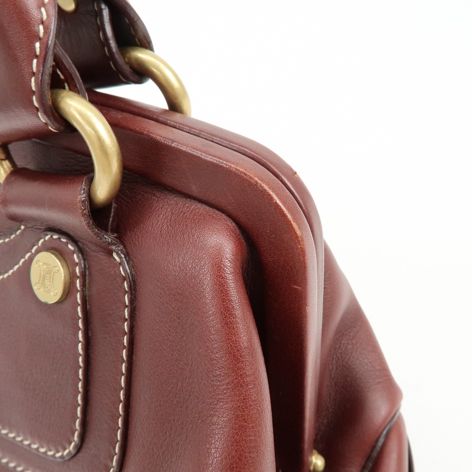 CELINE Boogie Bag Leather Kiss Lock Hand Bag Bordeaux