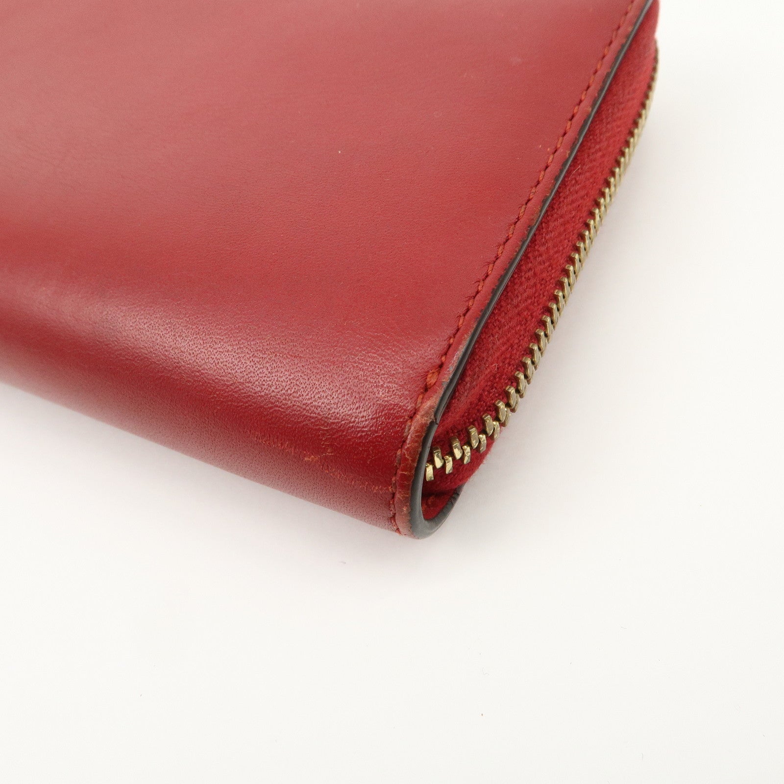 GUCCI Bamboo Leather Round Zippy Wallet Long Wallet Red Used