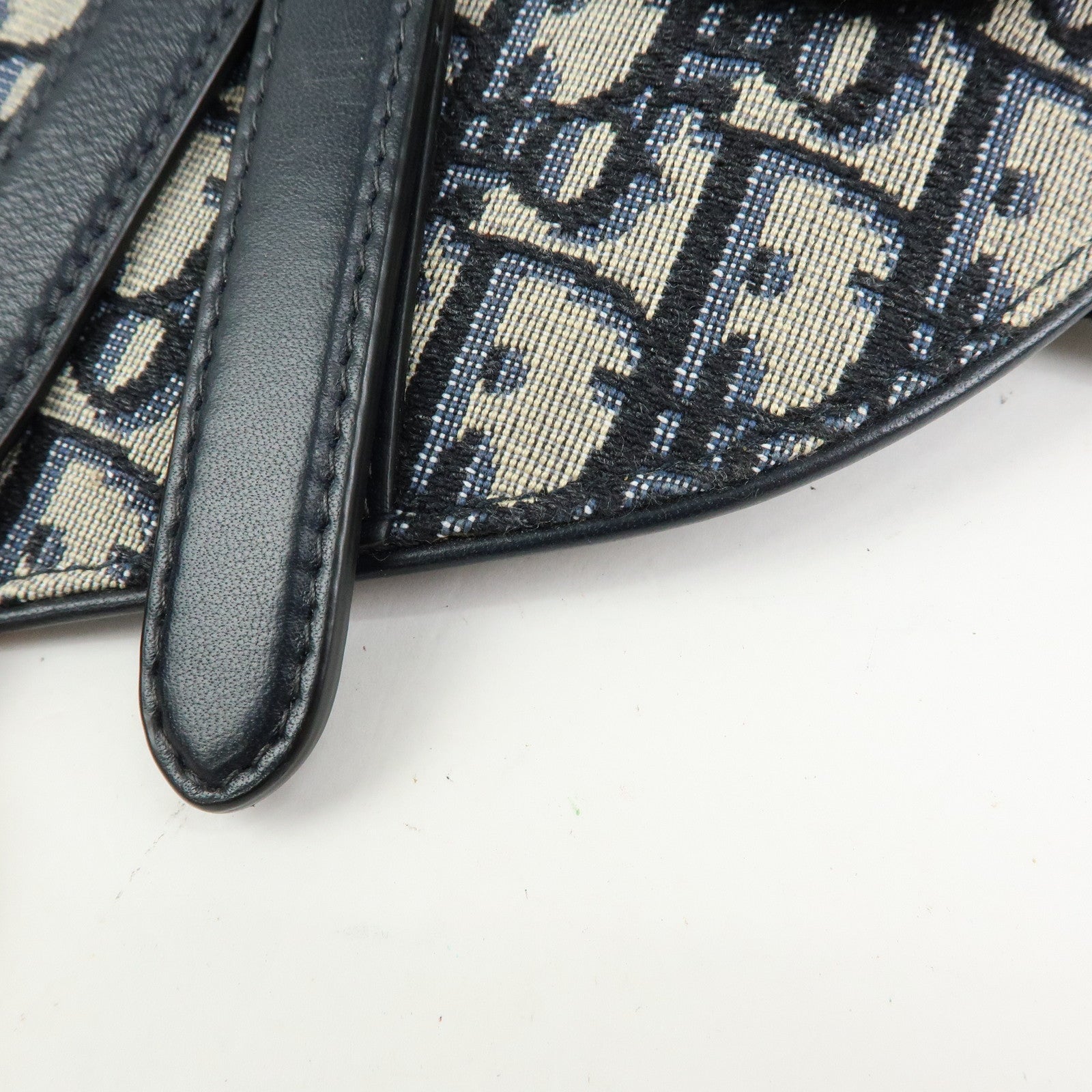 Christian Dior Oblique Jacquard Leather Saddle Bag Waist Body Bag Navy