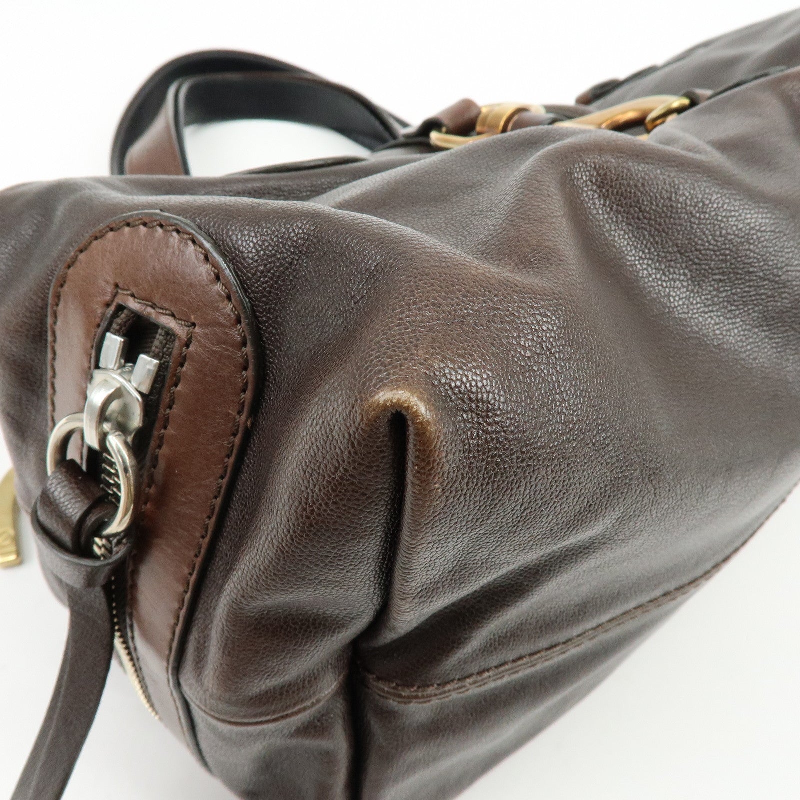 Chloe Kerala Leather Hand Bag Satchel Bag Brown Gold