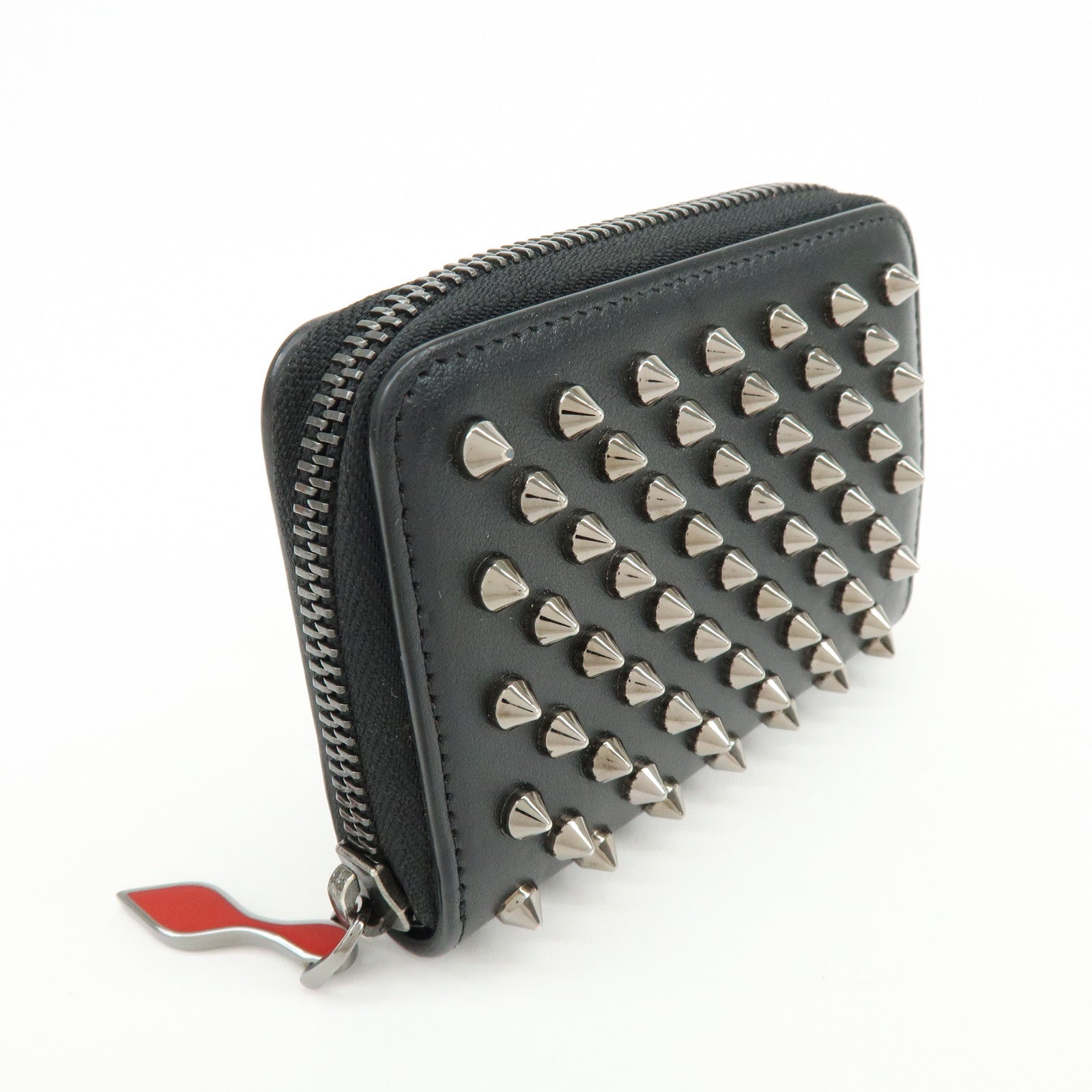 Christian Louboutin Leather Studs Compact Wallet Coin Case Black