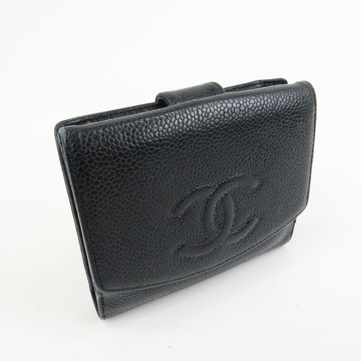 CHANEL COCO Mark Caviarskin Compact W Hook Wallet Black