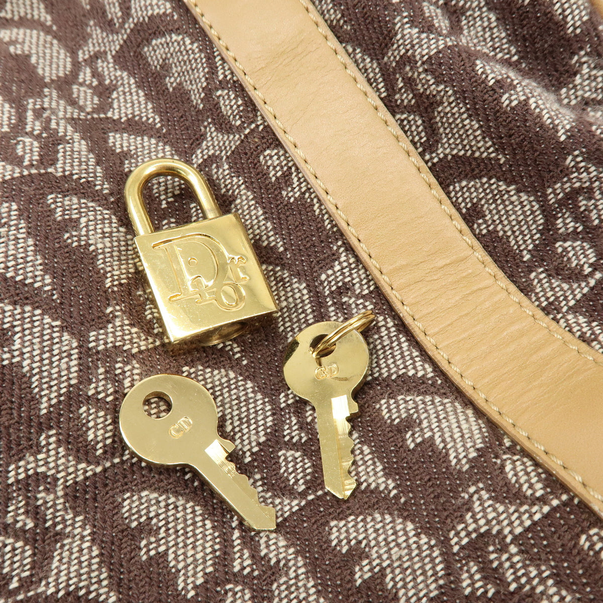 Christian Dior Trotter Jacquard Canvas Leather Boston Bag Brown Beige
