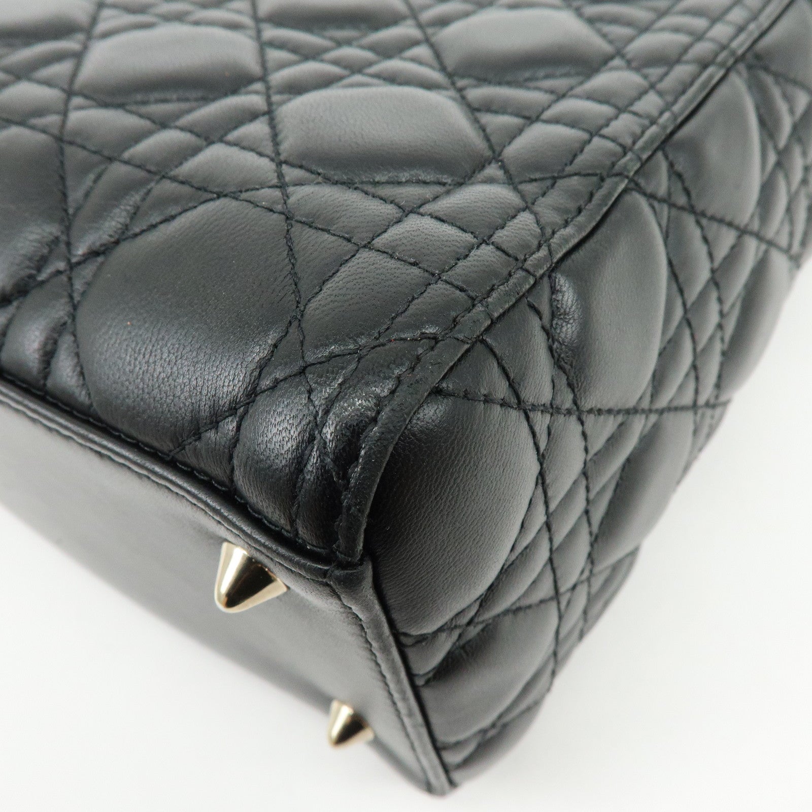 Christian Dior Lady Dior Cannage Lamb skin 2Way Hand Shoulder Bag Black