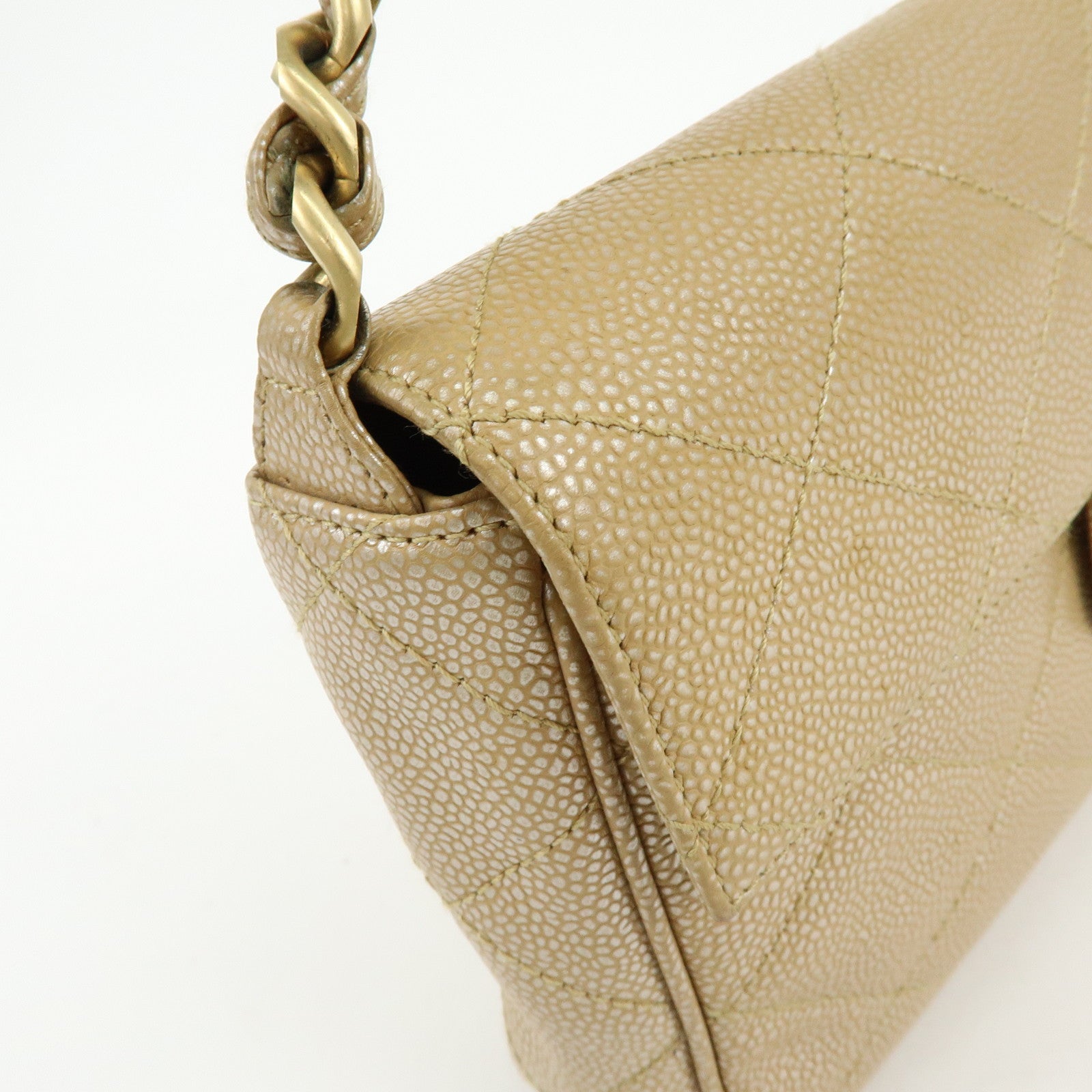 CHANEL COCO Mark Matelasse Caviarskin Flap Chain Shoulder Bag Beige