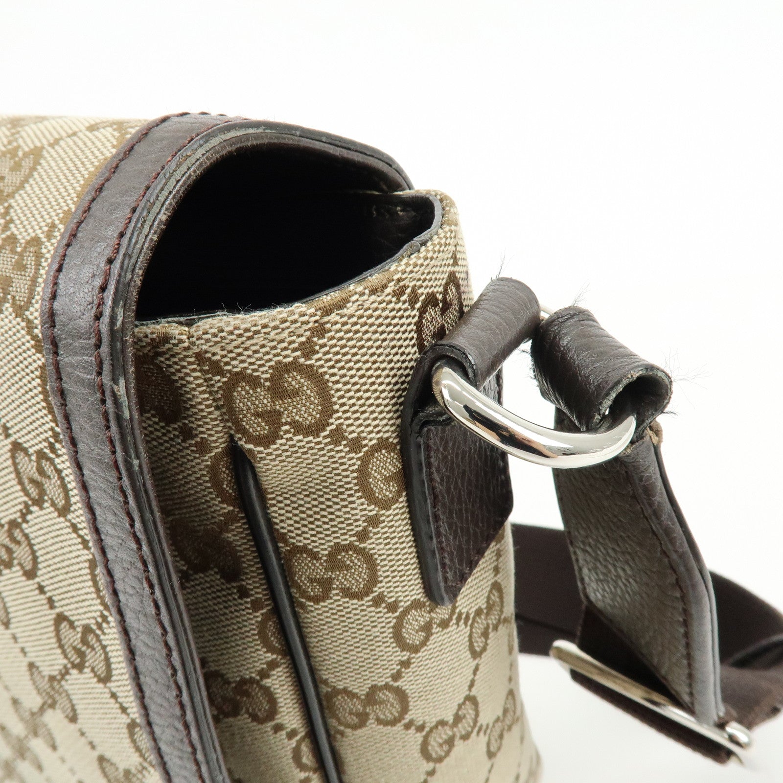GUCCI GG Canvas Leather Shoulder Bag Crossbody Bag Beige Brown 449171