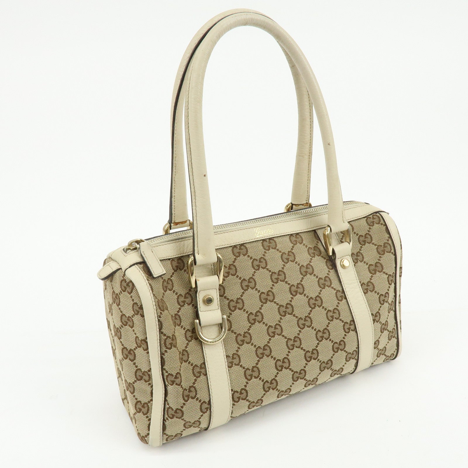 GUCCI Abbey GG Canvas Leather Boston Hand Bag Beige Ivory 130942