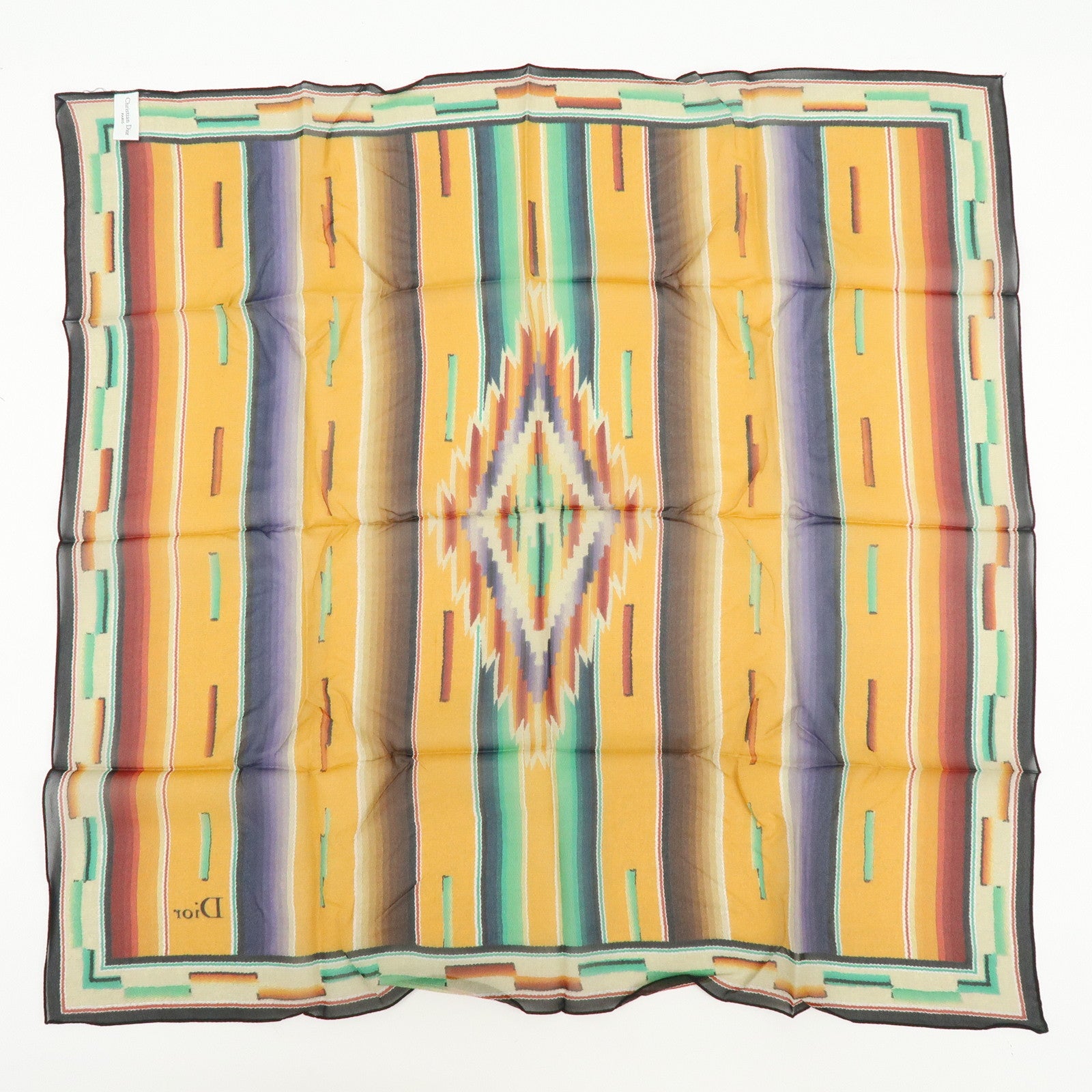 Christian Dior Set of 2 Silk 100% Scarf Tribal Print Multicolor