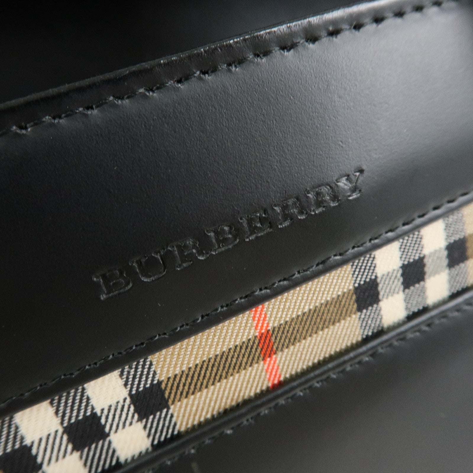 BURBERRY Nova Plaid Leather Canvas Tote Bag Hand Bag Black